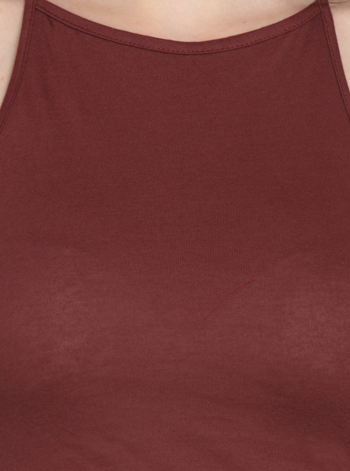 Women's Burgundy Racer Neck Cotton Jersey Crop Top - Boer and Fitch
