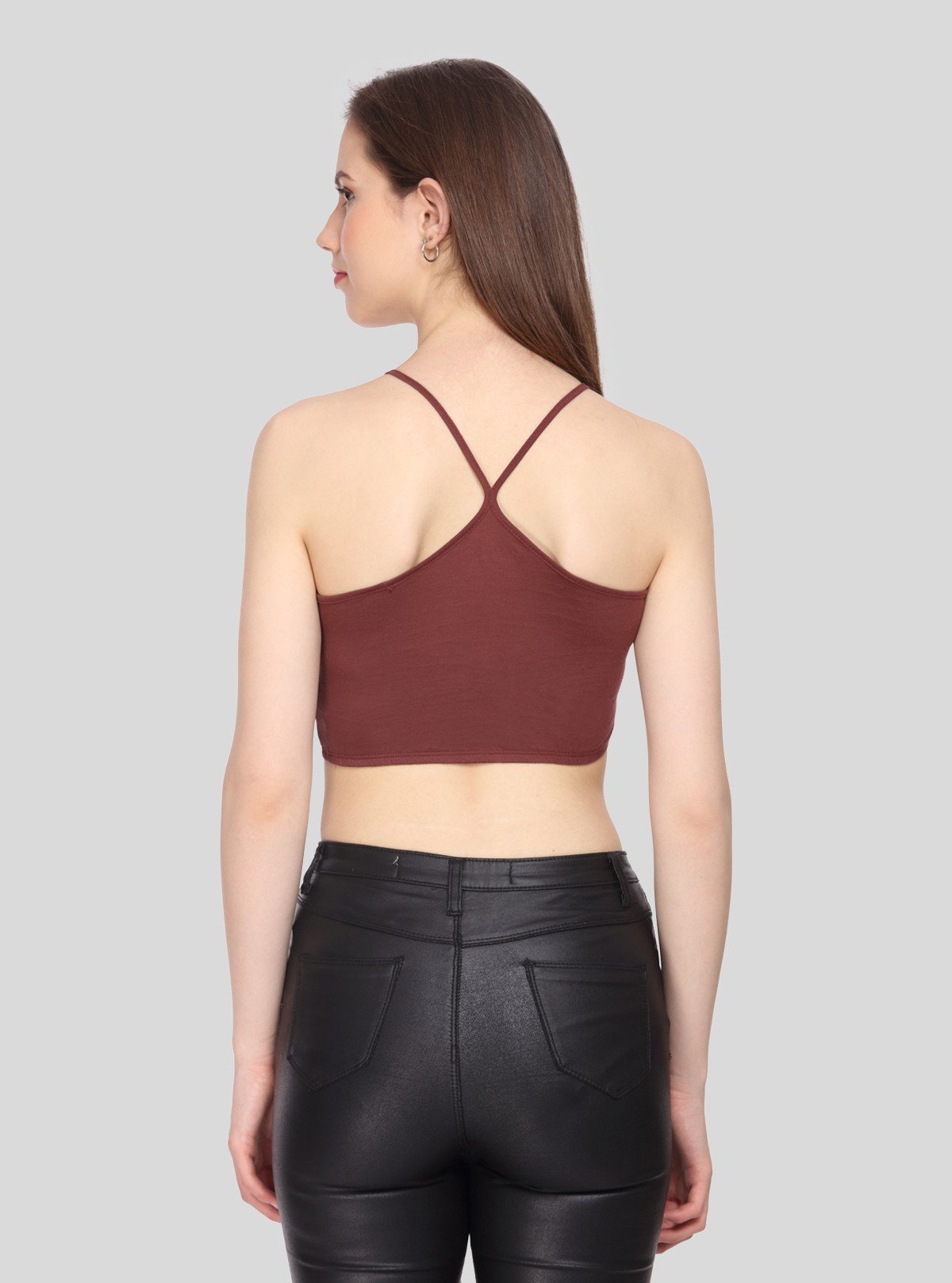 Women's Burgundy Racer Neck Cotton Jersey Crop Top - Boer and Fitch