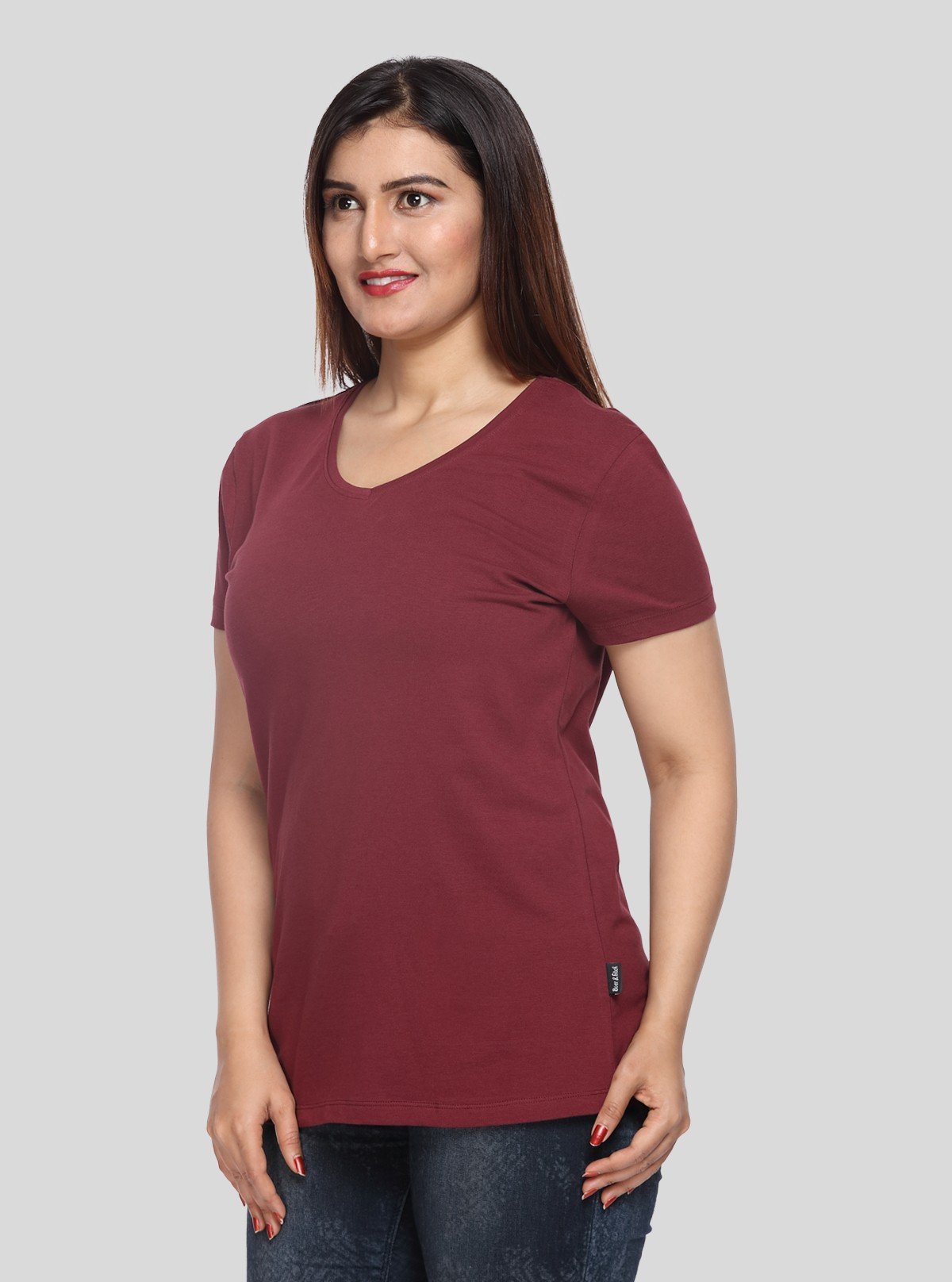 Women’s Burgundy V - Neck Short Sleeve Cotton Jersey T-Shirt by Boer and Fitch - Boer and Fitch