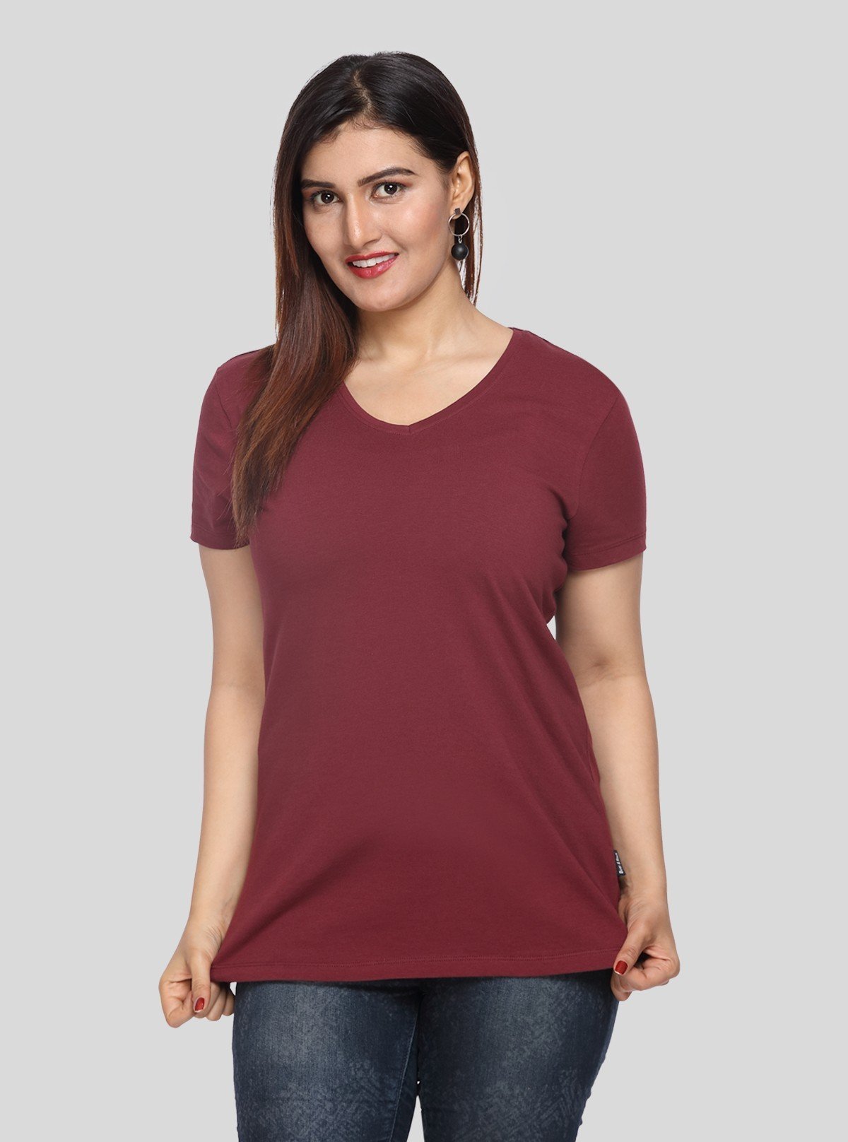 Women’s Burgundy V - Neck Short Sleeve Cotton Jersey T-Shirt by Boer and Fitch - Boer and Fitch