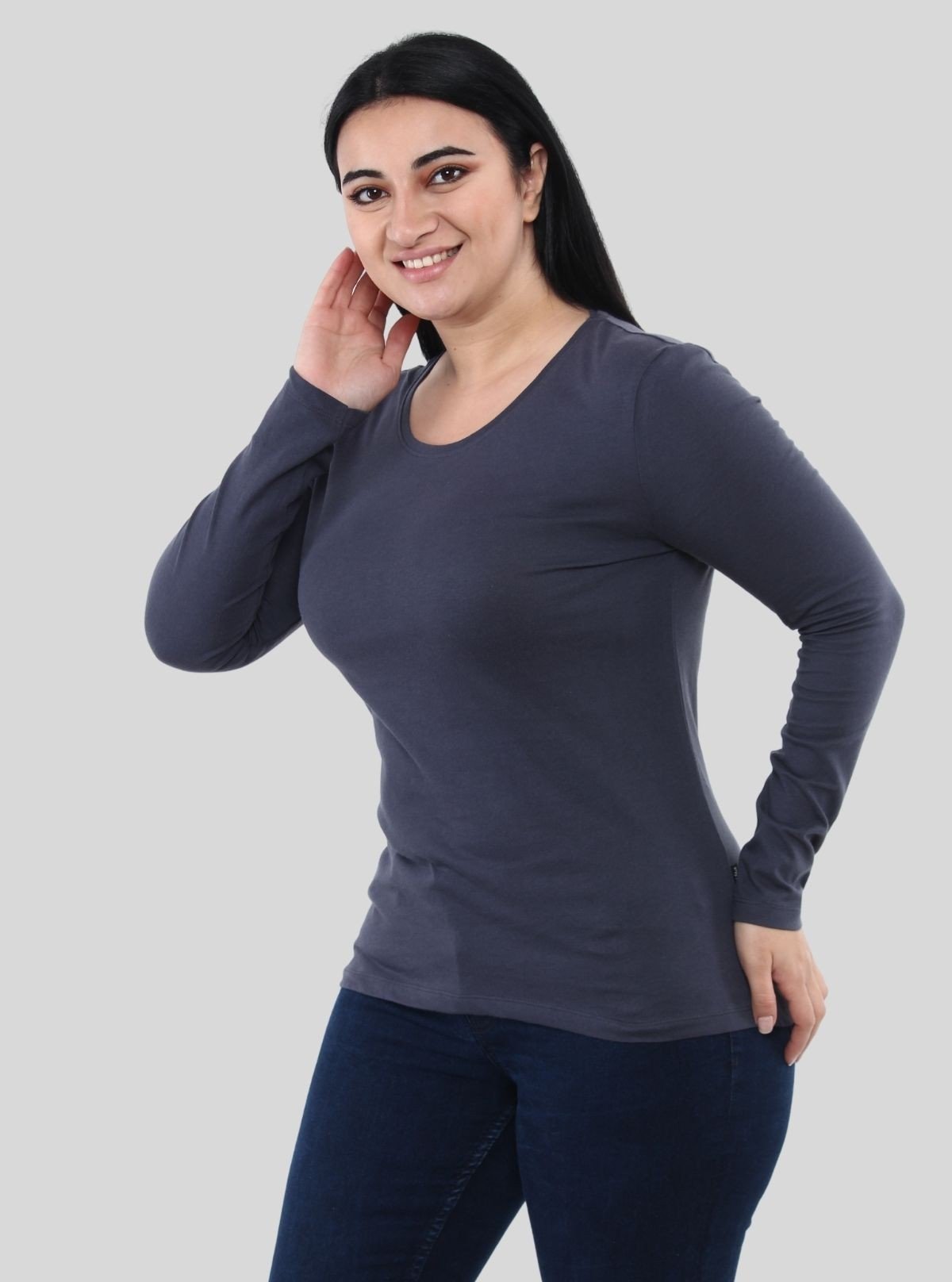 Women's Charcoal Melange Crew Neck Cotton Jersey Long Sleeve T-Shirt by Boer and Fitch - Boer and Fitch