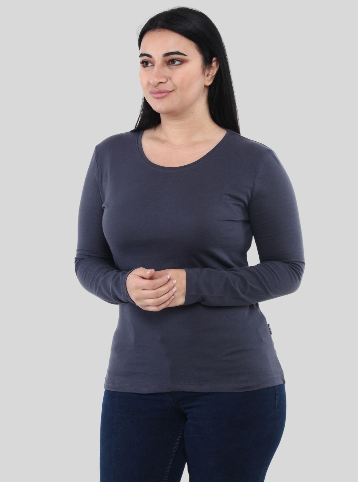 Women's Charcoal Melange Crew Neck Cotton Jersey Long Sleeve T-Shirt by Boer and Fitch - Boer and Fitch