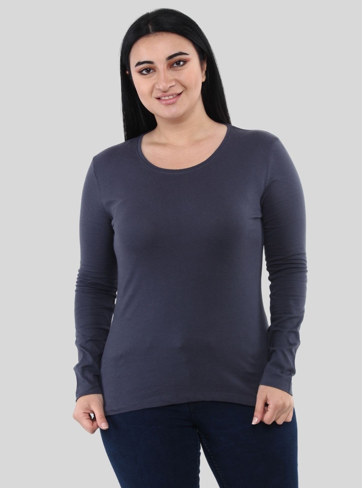 Women's Charcoal Melange Crew Neck Cotton Jersey Long Sleeve T-Shirt by Boer and Fitch - Boer and Fitch