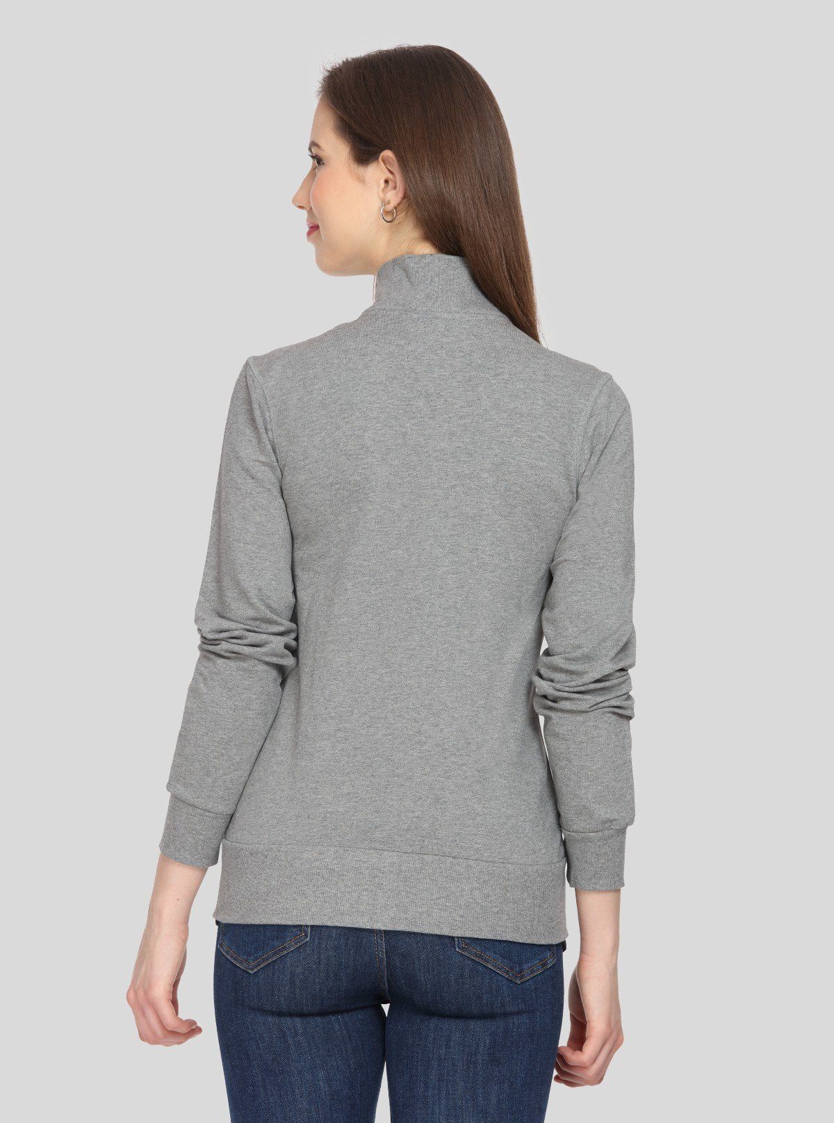 Women’s Charcoal Melange Full Sleeve Zipper Sweatshirt in Cotton Fleece - Boer and Fitch