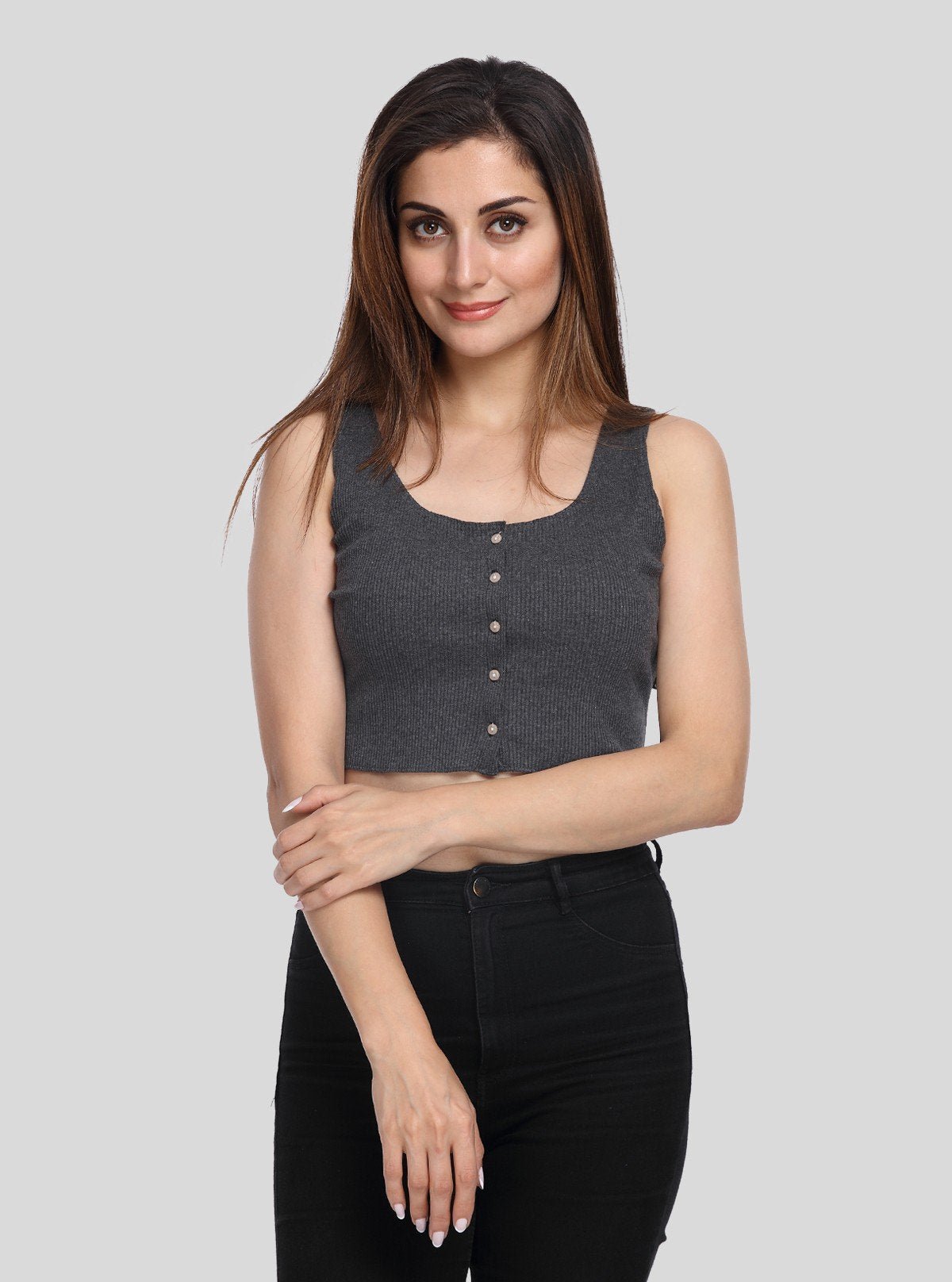 Women's Charcoal Melange Sleeveless Durby Crop Top – Boer & Fitch - Boer and Fitch
