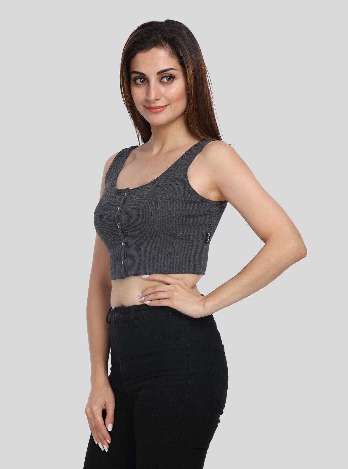 Women's Charcoal Melange Sleeveless Durby Crop Top – Boer & Fitch - Boer and Fitch