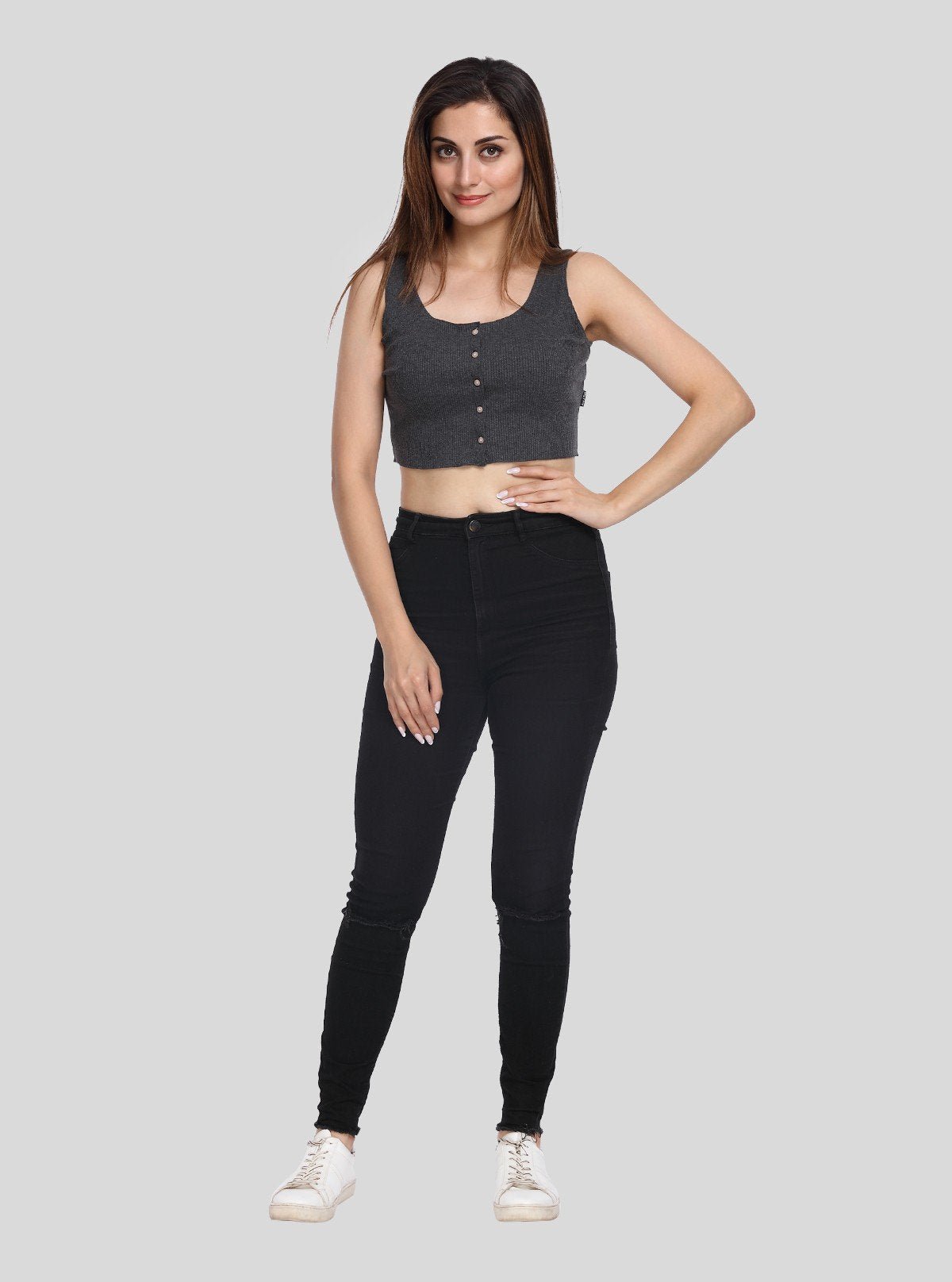 Women's Charcoal Melange Sleeveless Durby Crop Top – Boer & Fitch - Boer and Fitch