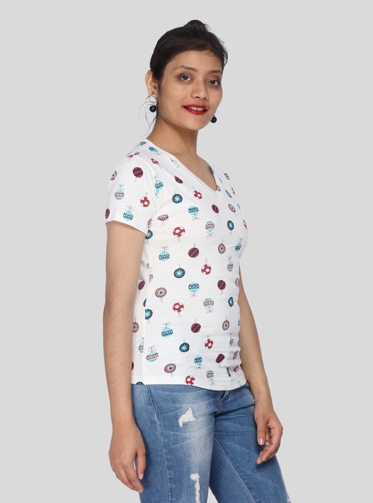 Women’s Classic White Printed Cotton Jersey Top – Casual Chic by Boer and Fitch - Boer and Fitch