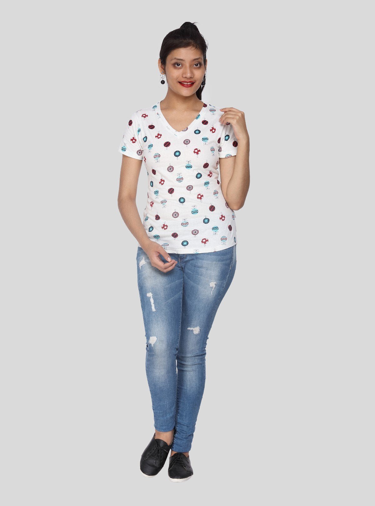 Women’s Classic White Printed Cotton Jersey Top – Casual Chic by Boer and Fitch - Boer and Fitch