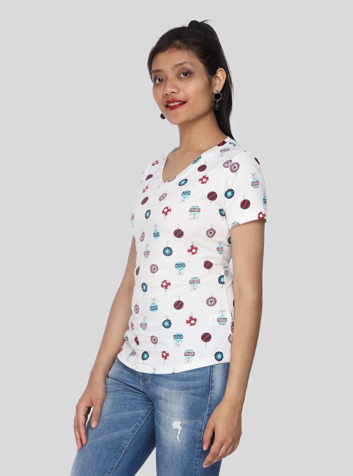 Women’s Classic White Printed Cotton Jersey Top – Casual Chic by Boer and Fitch - Boer and Fitch