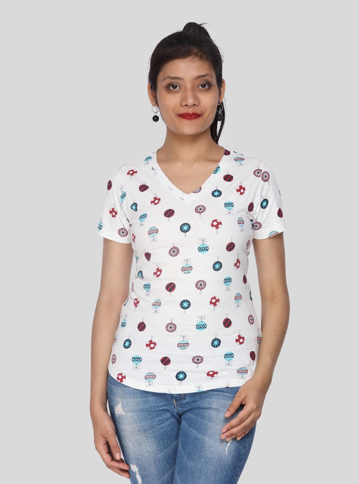 Women’s Classic White Printed Cotton Jersey Top – Casual Chic by Boer and Fitch - Boer and Fitch