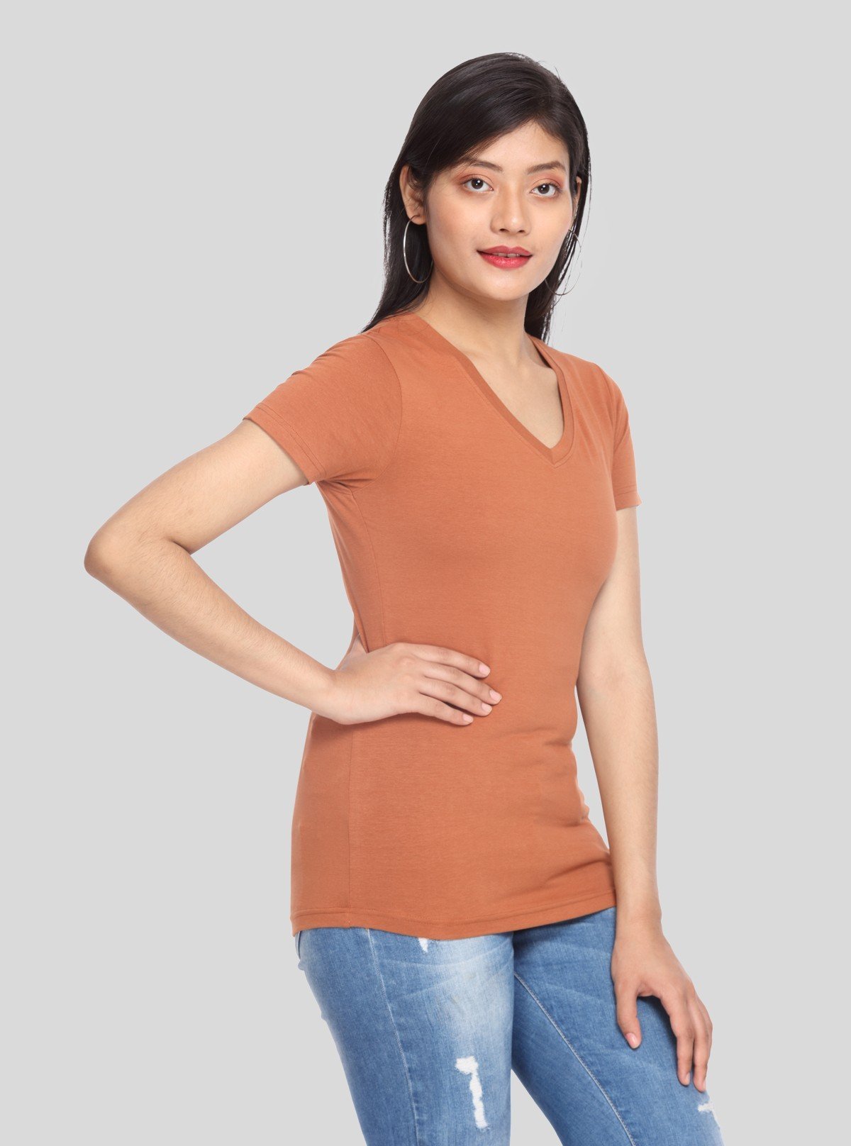 Women’s Coco Brown V Neck Short Sleeve Cotton Jersey T-Shirt by Boer and Fitch - Boer and Fitch