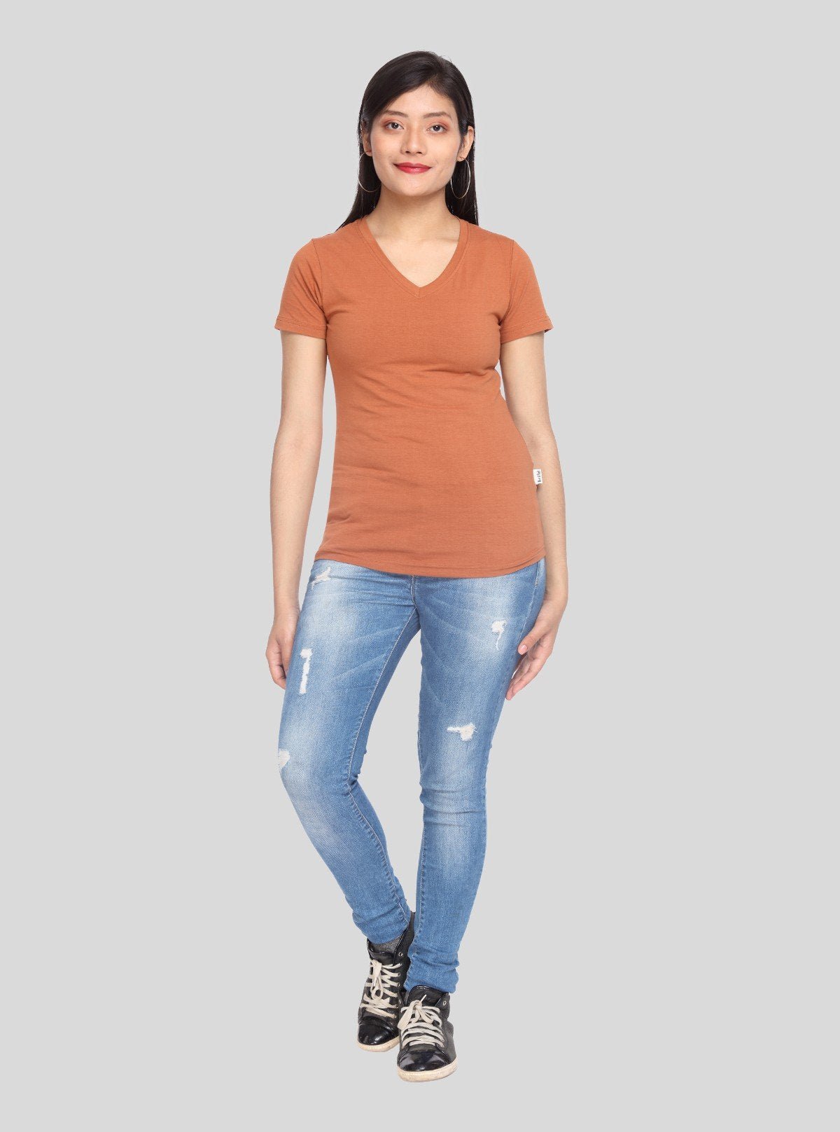 Women’s Coco Brown V Neck Short Sleeve Cotton Jersey T-Shirt by Boer and Fitch - Boer and Fitch