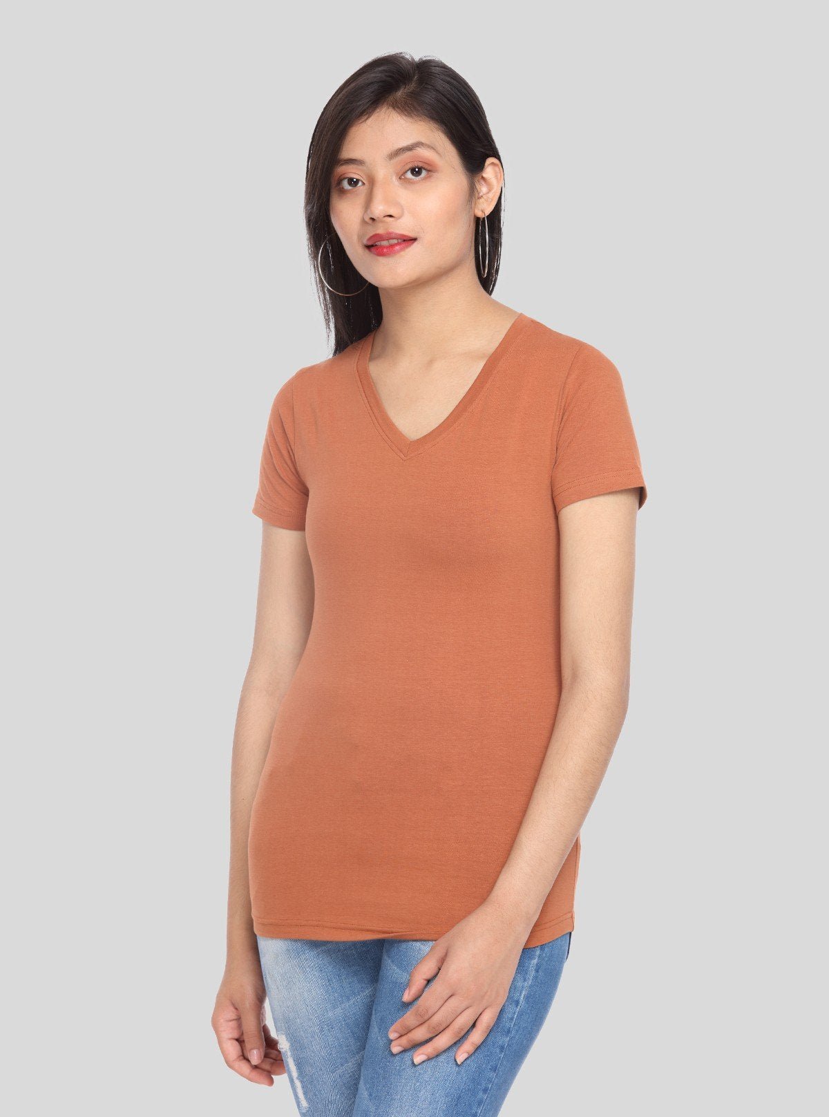 Women’s Coco Brown V Neck Short Sleeve Cotton Jersey T-Shirt by Boer and Fitch - Boer and Fitch