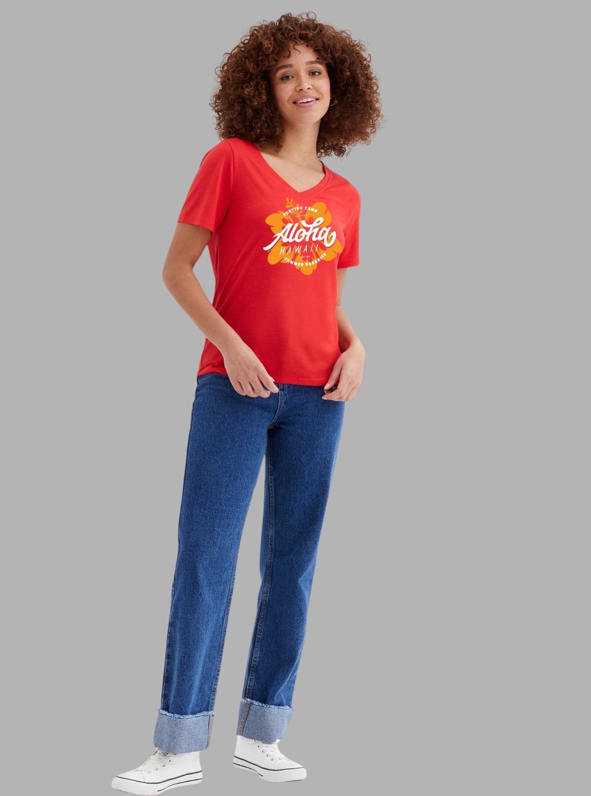 Women’s Coral Chest Printed V - Neck Short Sleeve Cotton Jersey T-Shirt by Boer and Fitch - Boer and Fitch