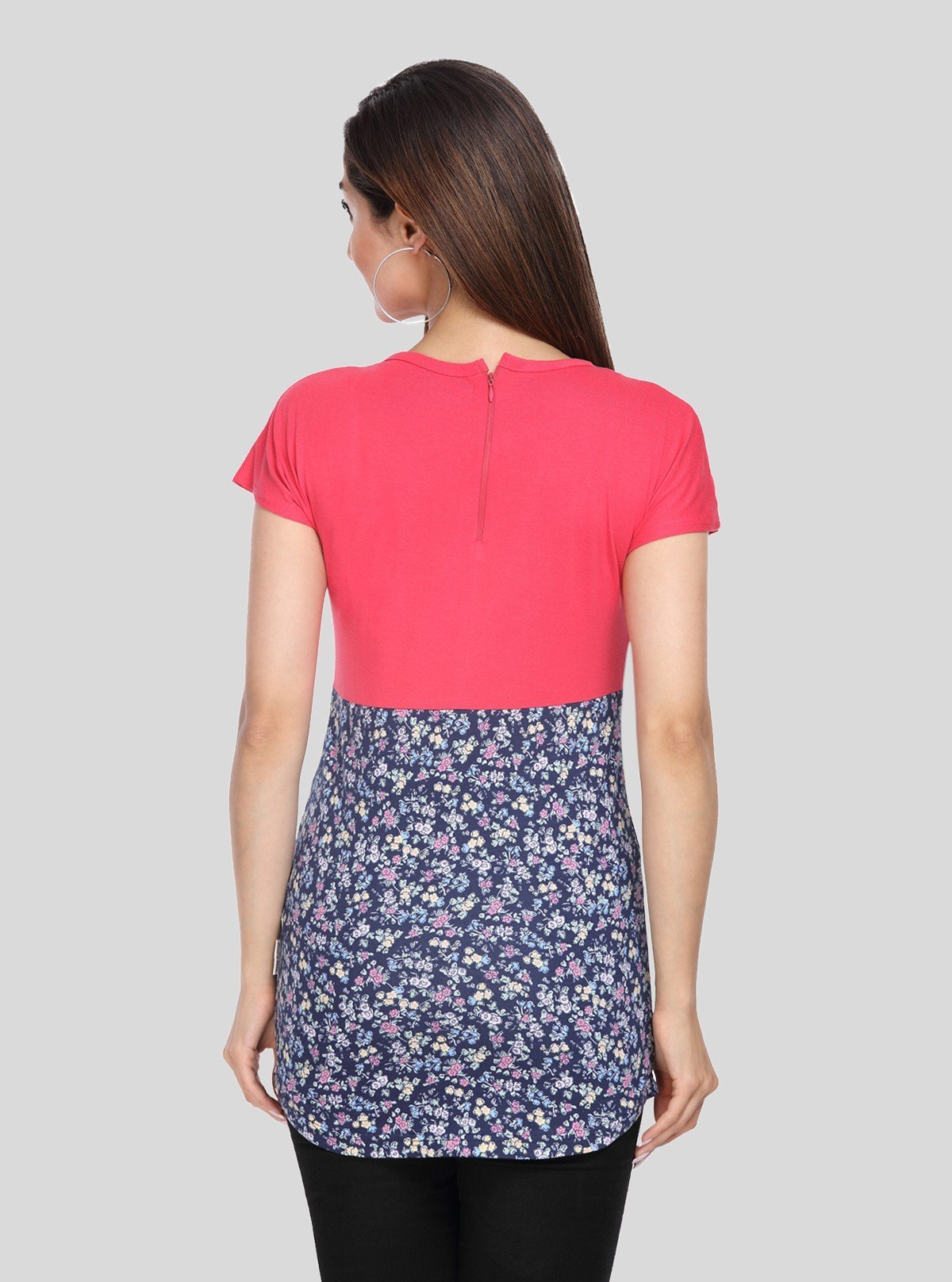 Women’s Coral Cut and Sew Cotton Jersey Top with Printed Bottom Panel | Boer & Fitch - Boer and Fitch