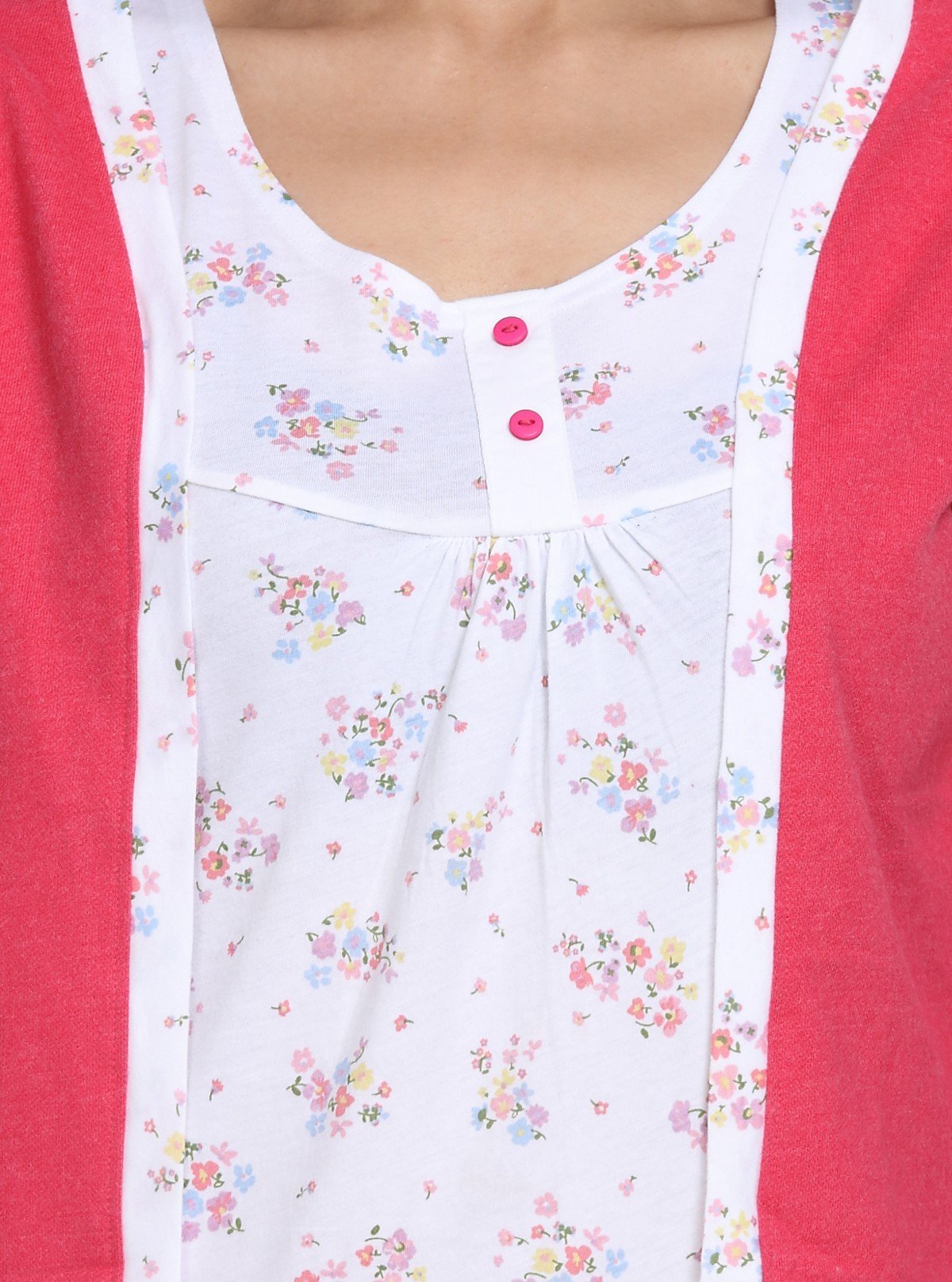 Women's Coral Pink Cotton Shrug with White Floral Inner – Boer and Fitch - Boer and Fitch