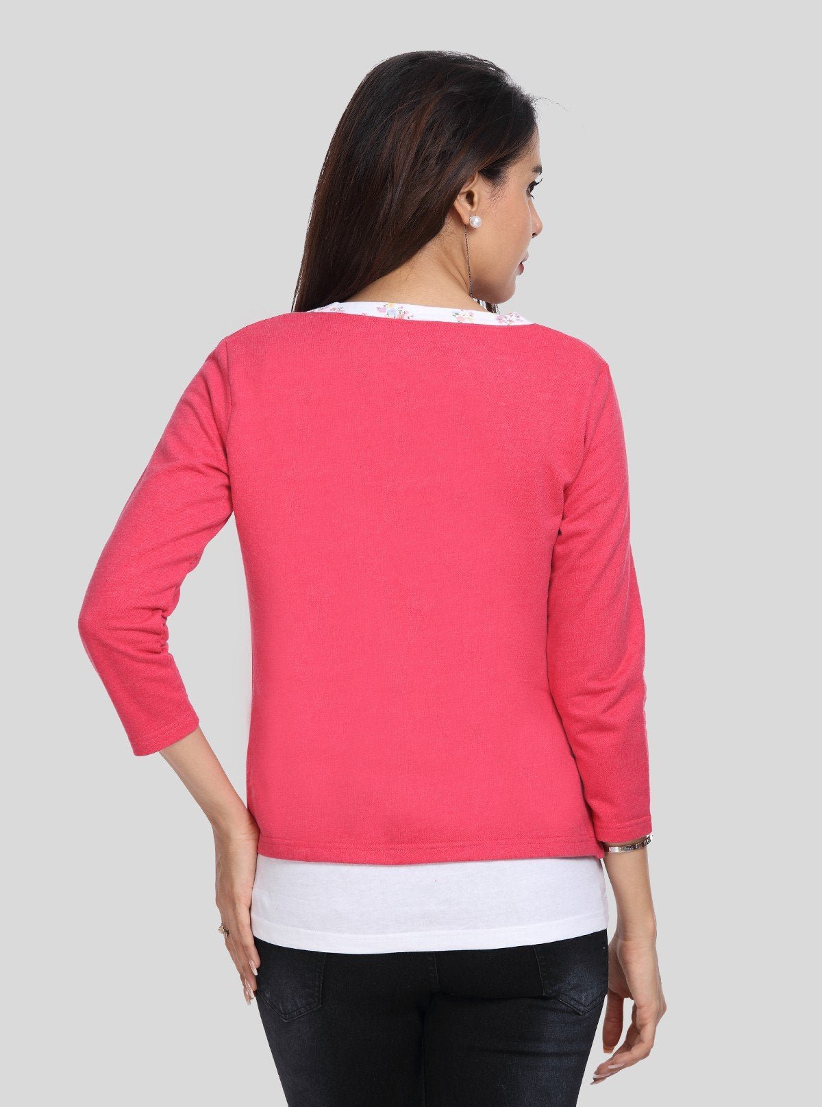 Women's Coral Pink Cotton Shrug with White Floral Inner – Boer and Fitch - Boer and Fitch