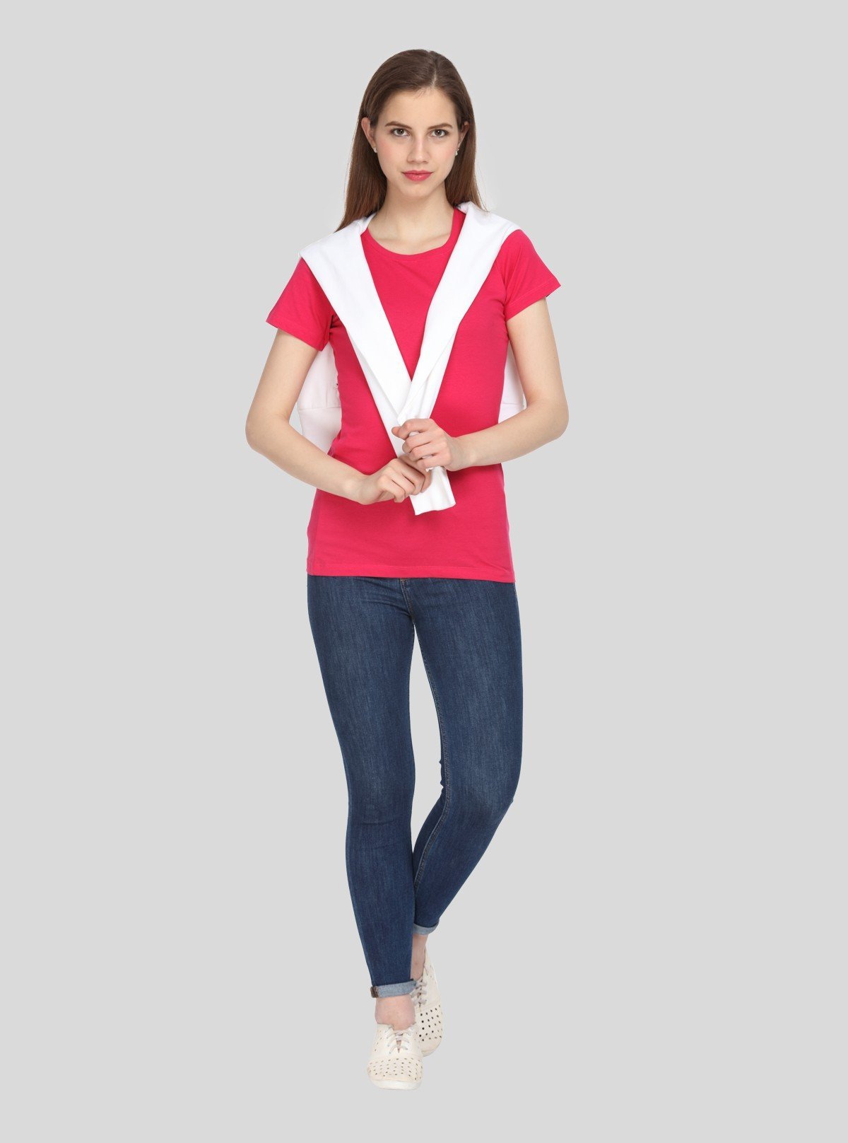 Women's Coral Solid Crew Neck Cotton Slub Jersey Short Sleeve T-Shirt by Boer and Fitch - Boer and Fitch