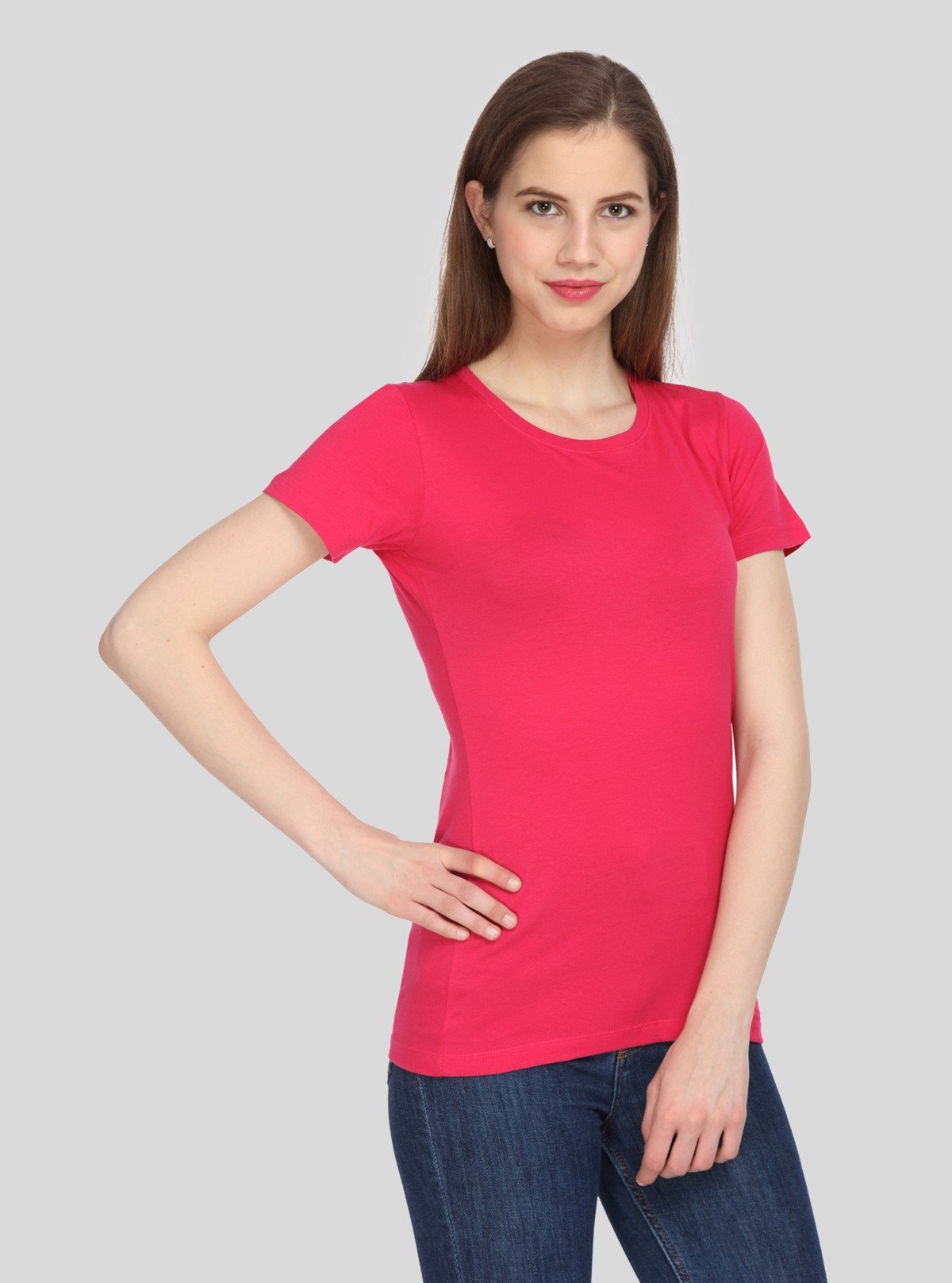 Women's Coral Solid Crew Neck Cotton Slub Jersey Short Sleeve T-Shirt by Boer and Fitch - Boer and Fitch