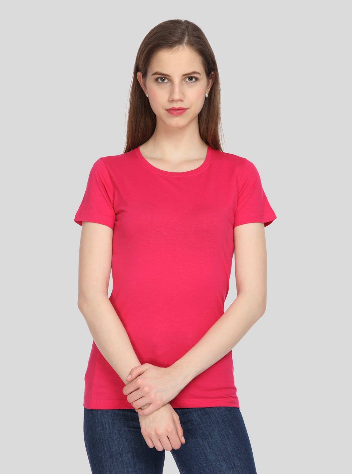 Women's Coral Solid Crew Neck Cotton Slub Jersey Short Sleeve T-Shirt by Boer and Fitch - Boer and Fitch