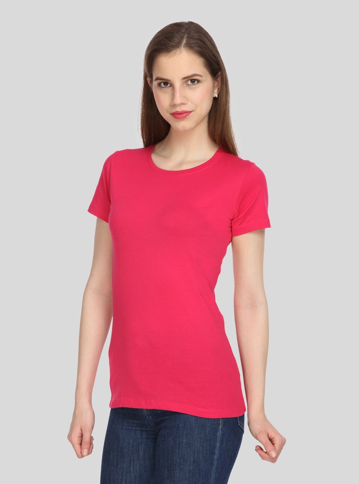 Women's Coral Solid Crew Neck Cotton Slub Jersey Short Sleeve T-Shirt by Boer and Fitch - Boer and Fitch