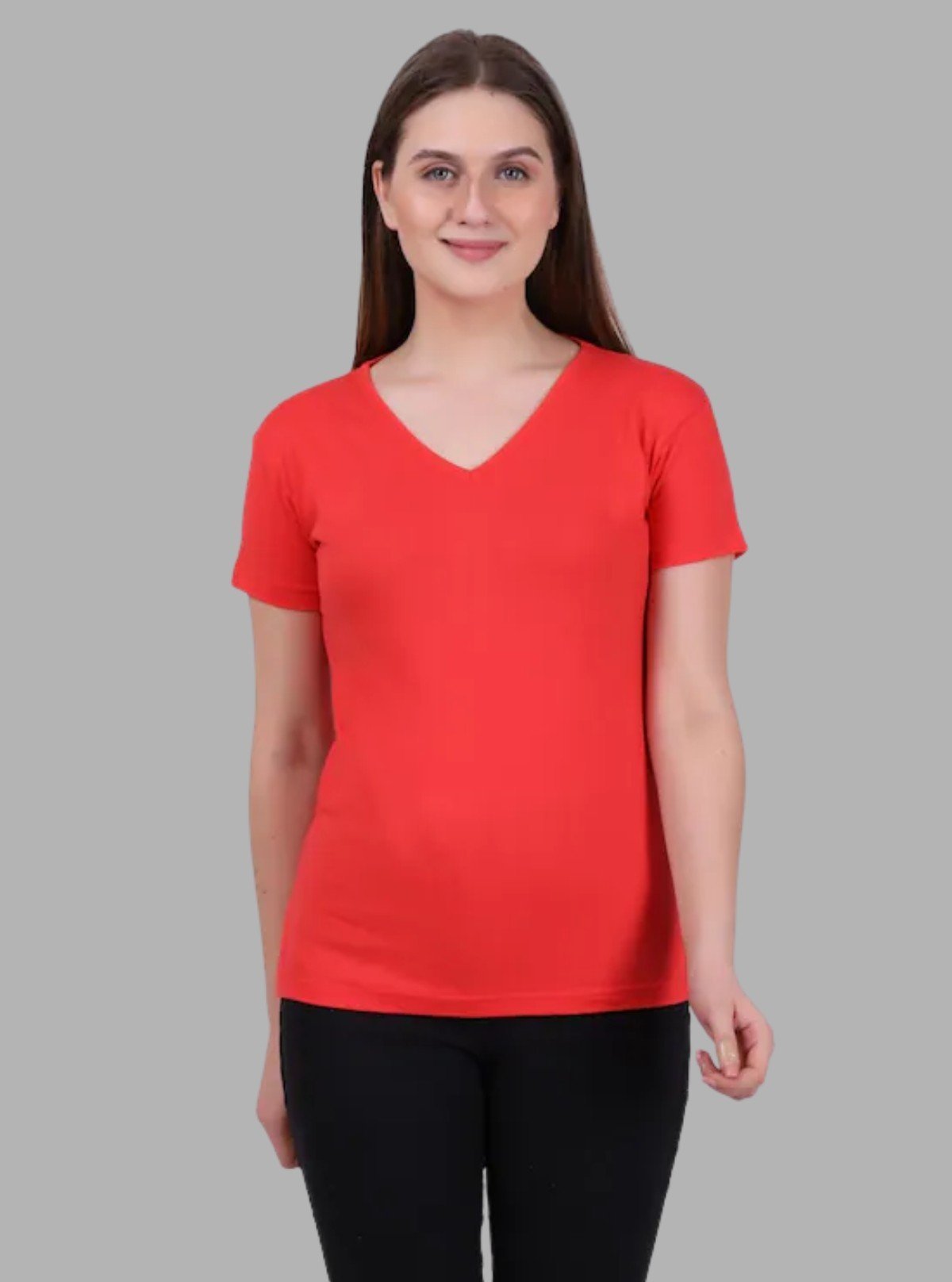 Women’s Coral Solid V - Neck Short Sleeve Cotton Jersey T-Shirt by Boer and Fitch - Boer and Fitch