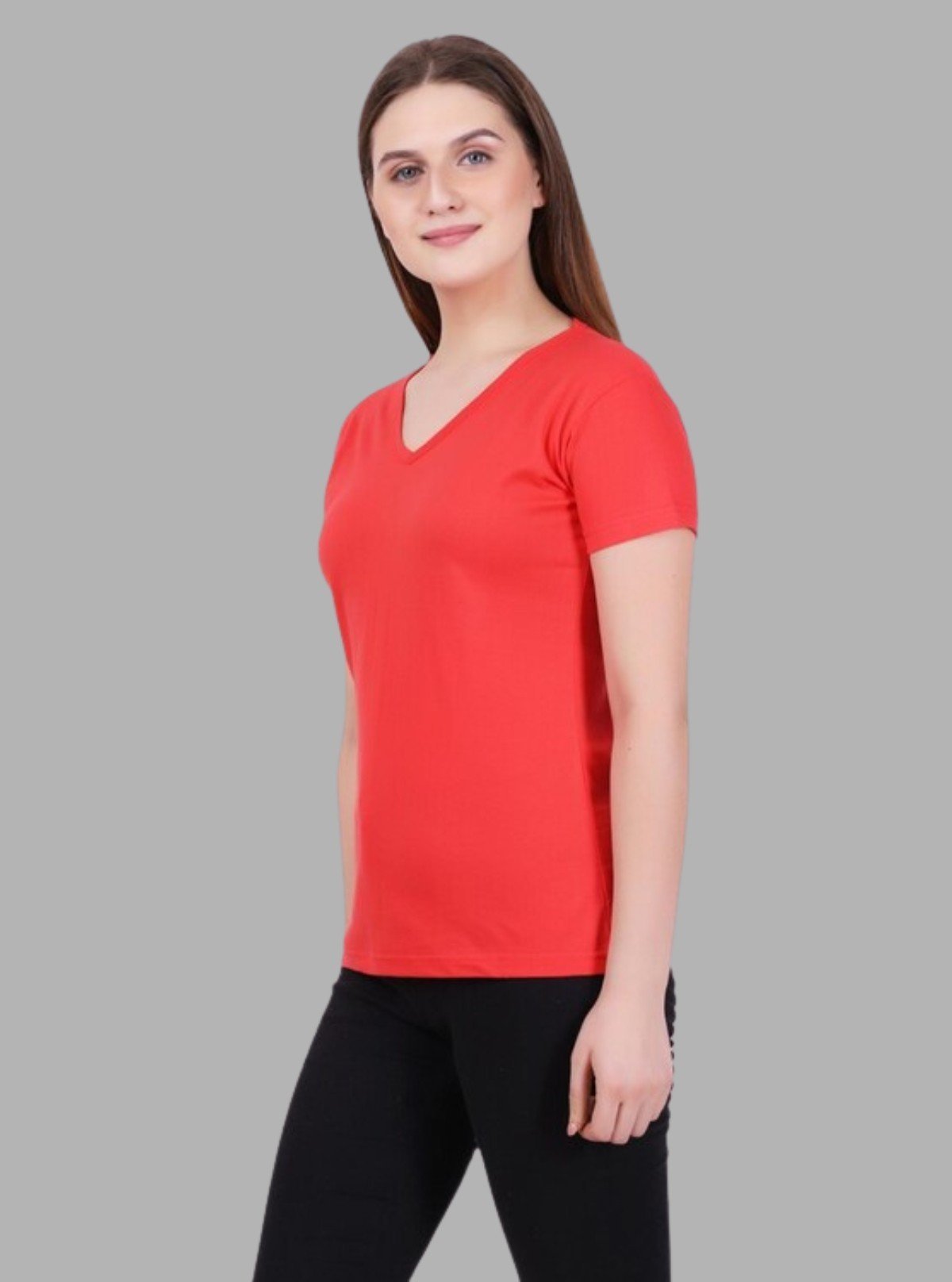 Women’s Coral Solid V - Neck Short Sleeve Cotton Jersey T-Shirt by Boer and Fitch - Boer and Fitch