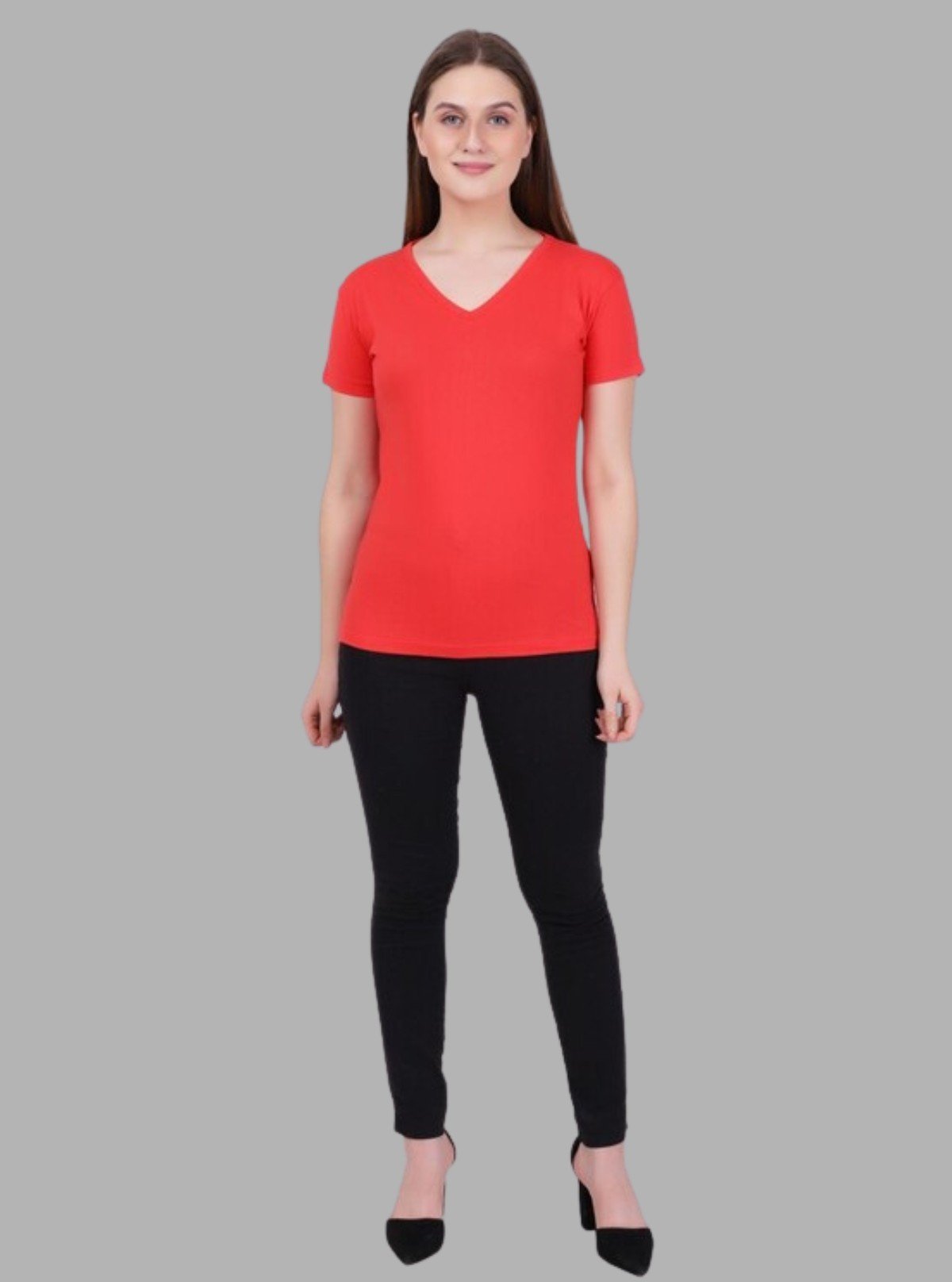 Women’s Coral Solid V - Neck Short Sleeve Cotton Jersey T-Shirt by Boer and Fitch - Boer and Fitch