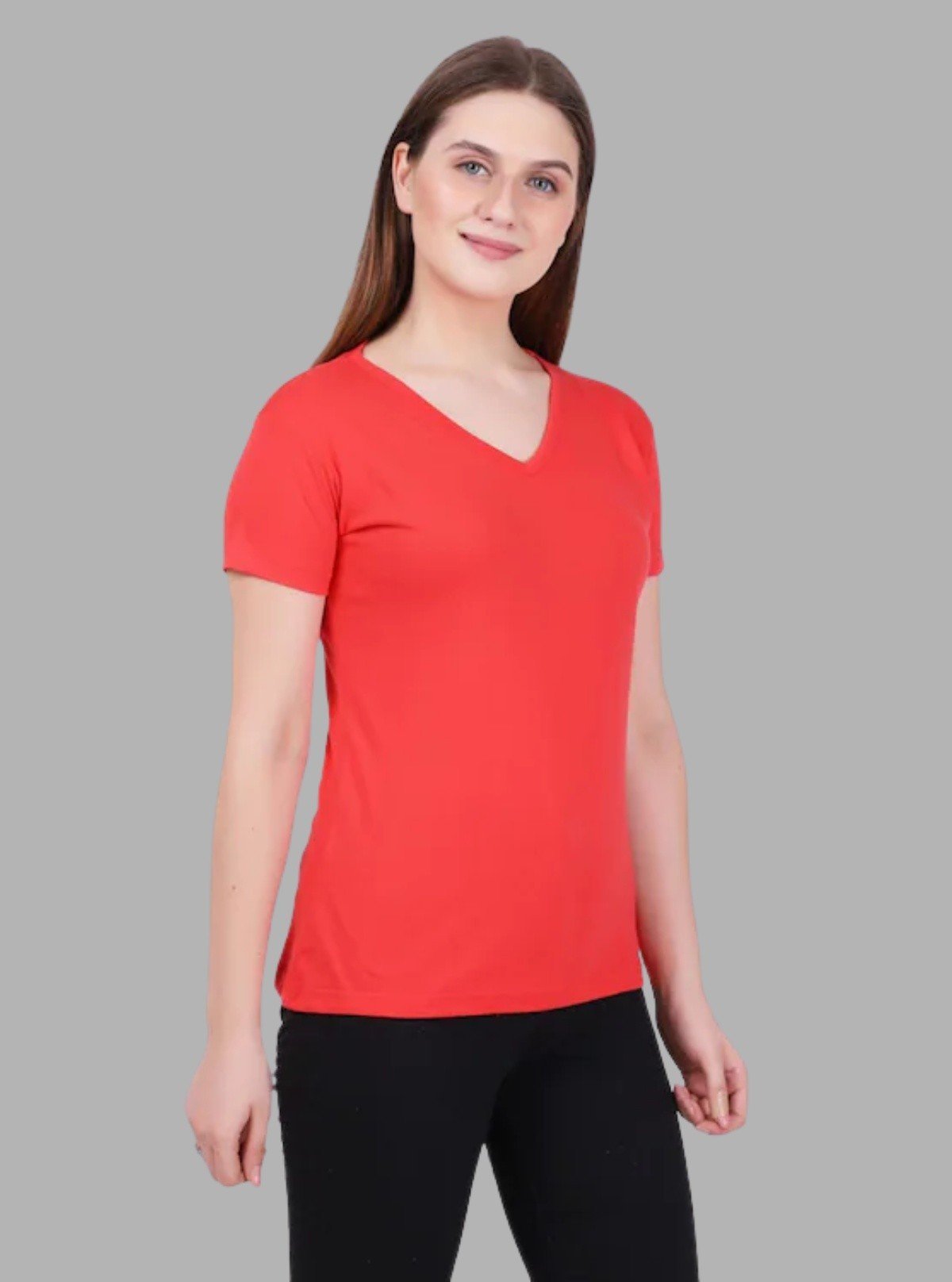 Women’s Coral Solid V - Neck Short Sleeve Cotton Jersey T-Shirt by Boer and Fitch - Boer and Fitch