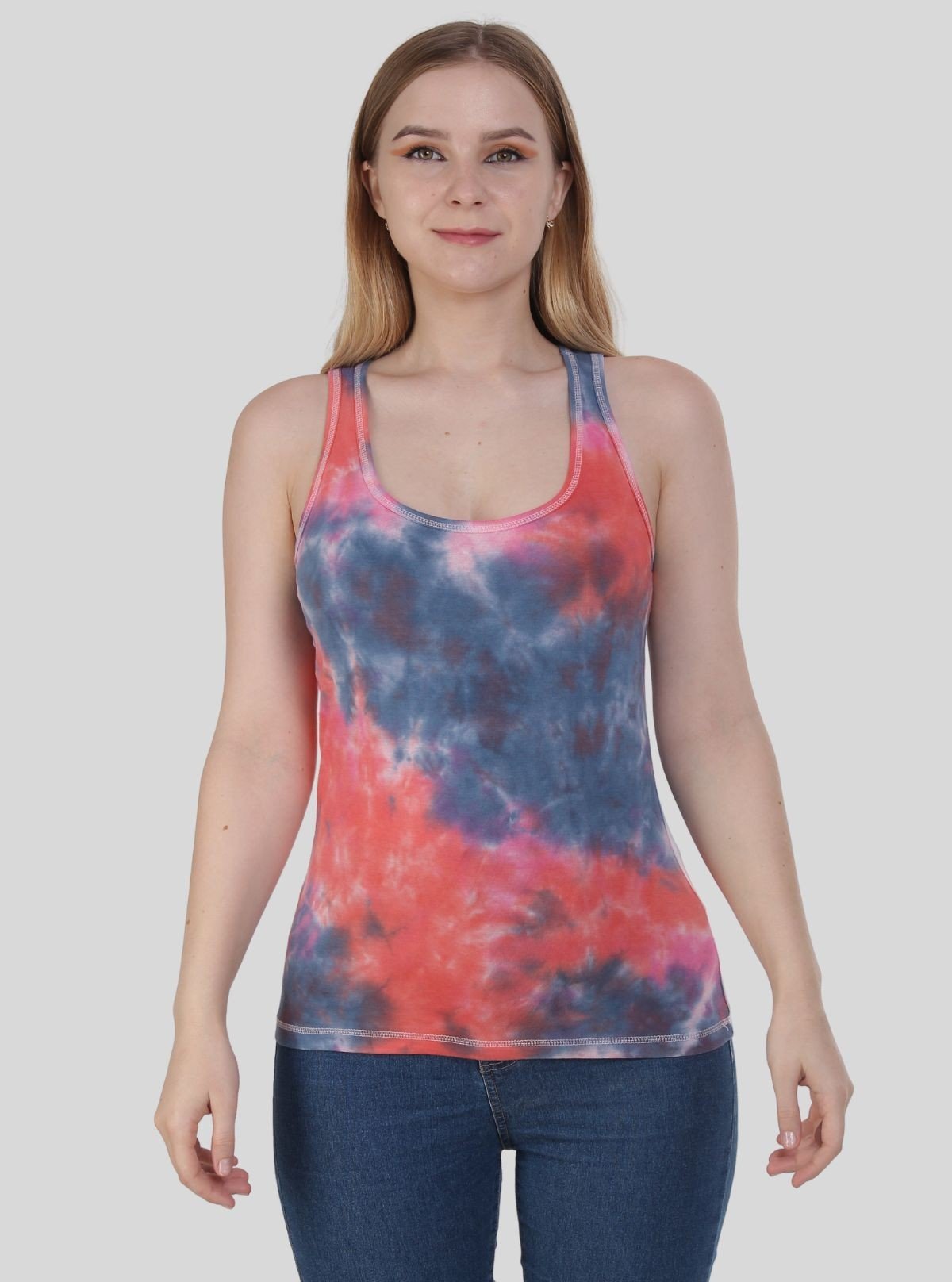 Women's Coral Tie and Dye Sleeveless Cotton Elastane Jersey Top by Boer & Fitch - Boer and Fitch