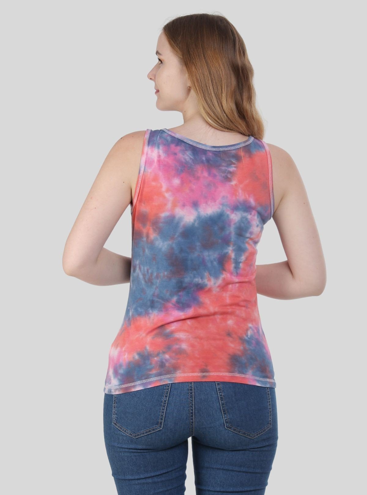 Women's Coral Tie and Dye Sleeveless Cotton Elastane Jersey Top by Boer & Fitch - Boer and Fitch