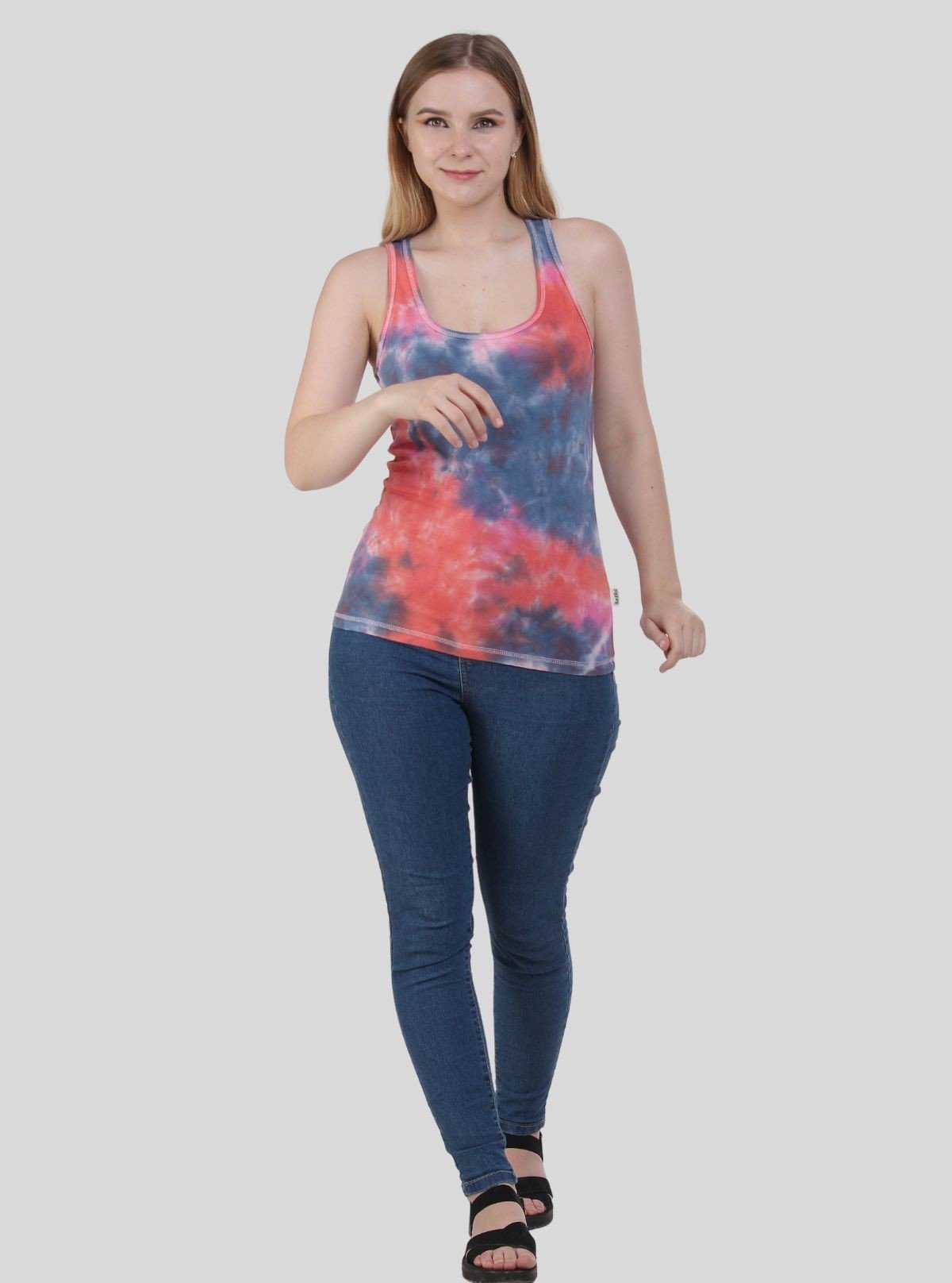Women's Coral Tie and Dye Sleeveless Cotton Elastane Jersey Top by Boer & Fitch - Boer and Fitch