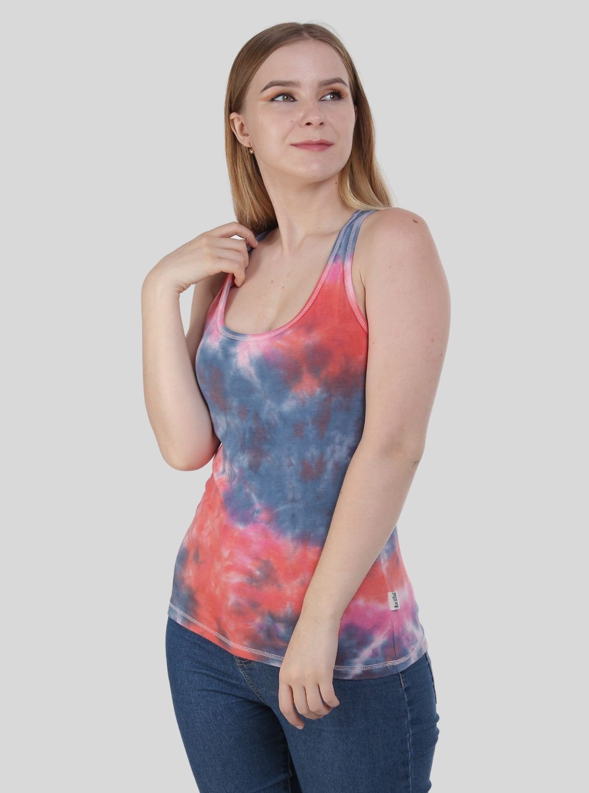 Women's Coral Tie and Dye Sleeveless Cotton Elastane Jersey Top by Boer & Fitch - Boer and Fitch