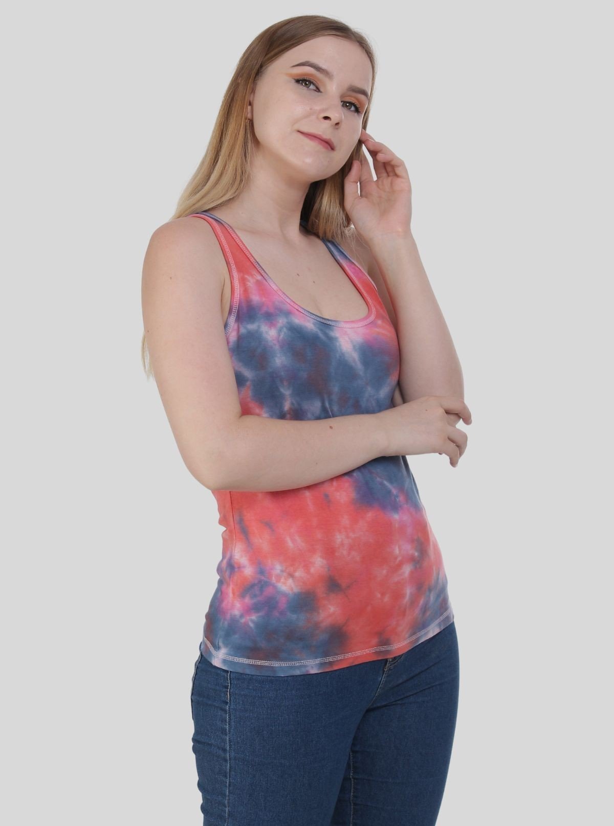 Women's Coral Tie and Dye Sleeveless Cotton Elastane Jersey Top by Boer & Fitch - Boer and Fitch