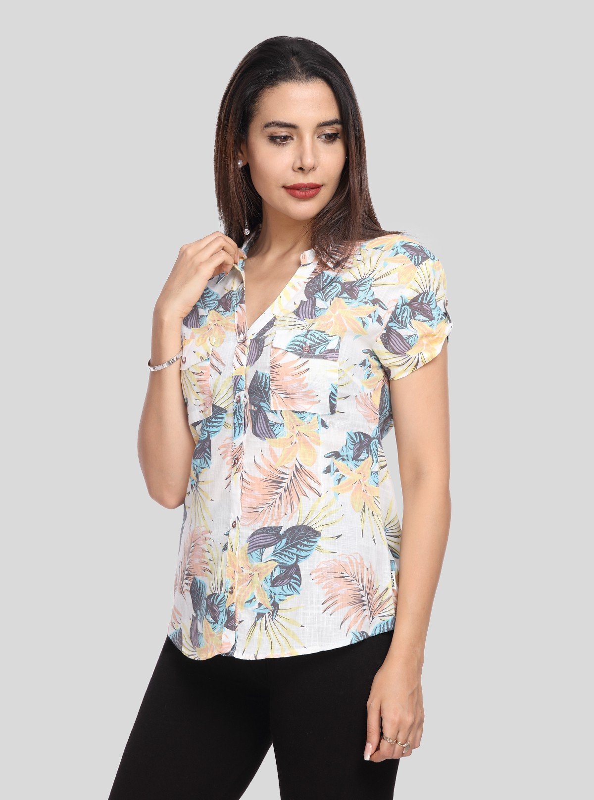 Women’s Cream Floral Print Short Sleeve Cotton Shirt – Boer and Fitch - Boer and Fitch