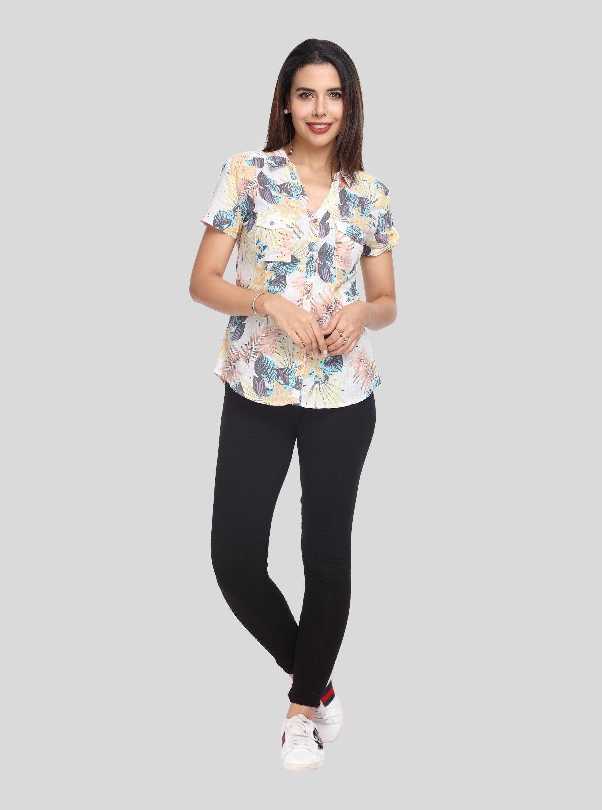 Women’s Cream Floral Print Short Sleeve Cotton Shirt – Boer and Fitch - Boer and Fitch