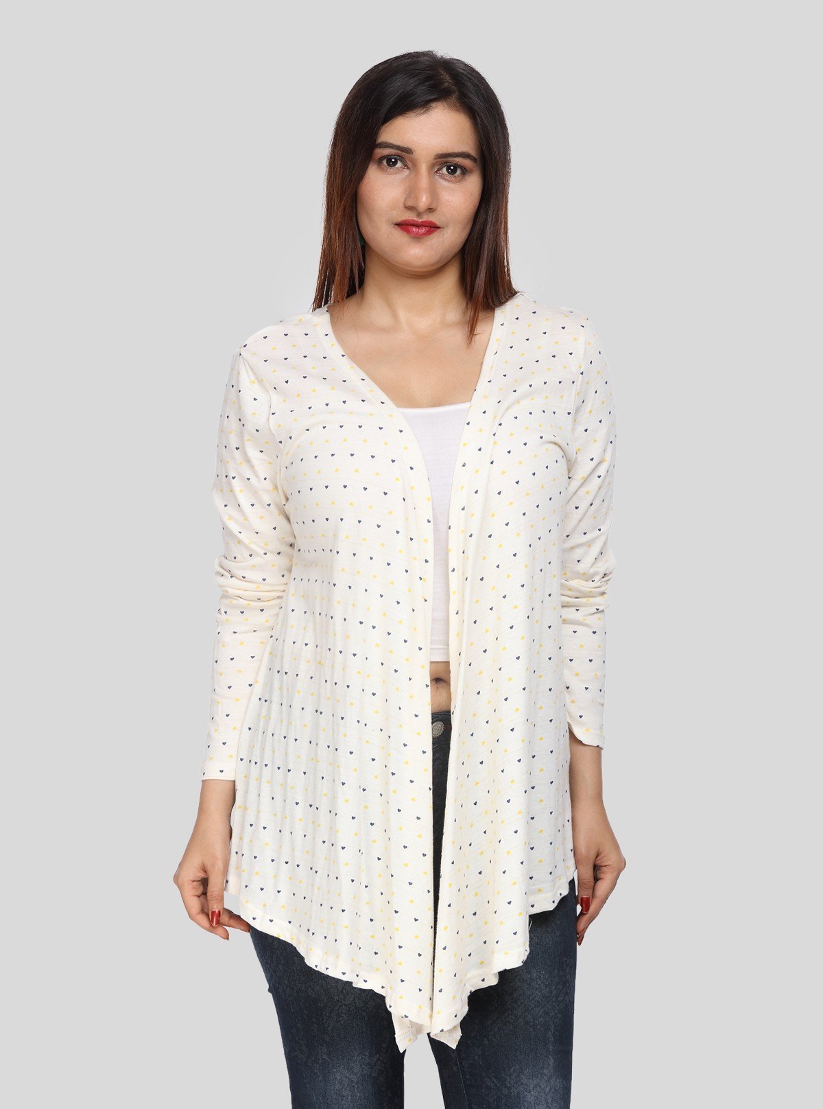 Women's Cream White Dotted Cotton Shrug – Lightweight Layer by Boer & Fitch - Boer and Fitch