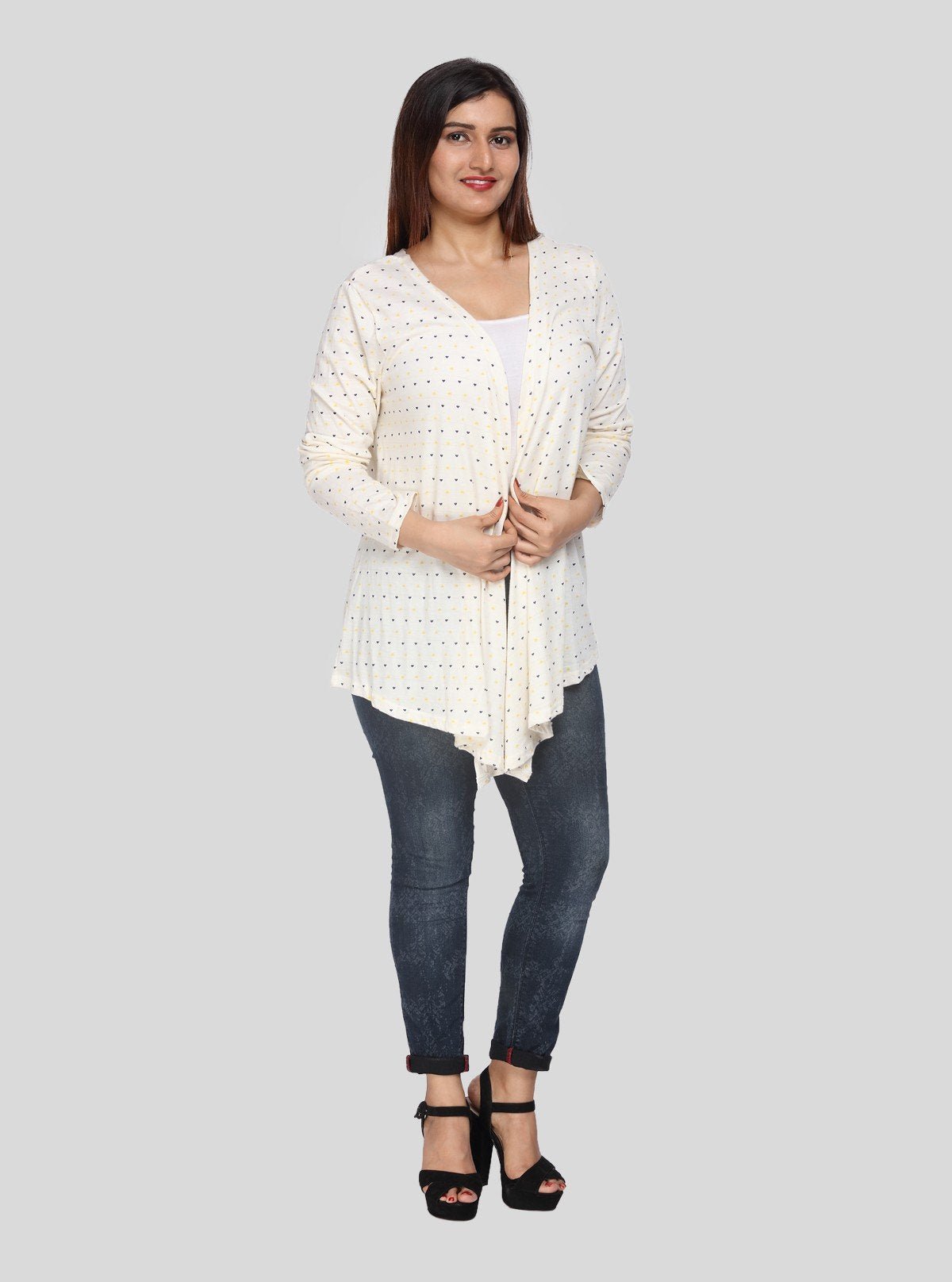 Women's Cream White Dotted Cotton Shrug – Lightweight Layer by Boer & Fitch - Boer and Fitch