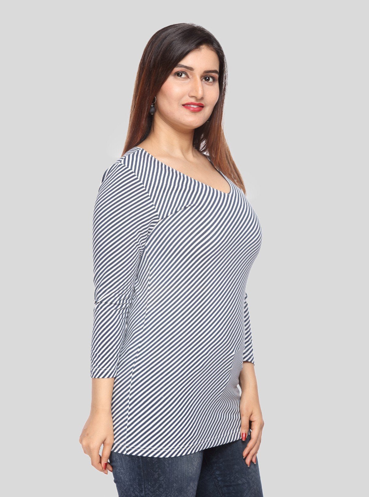 Women’s Cross Striped Printed Long Sleeve Cotton Jersey Top | Boer & Fitch - Boer and Fitch