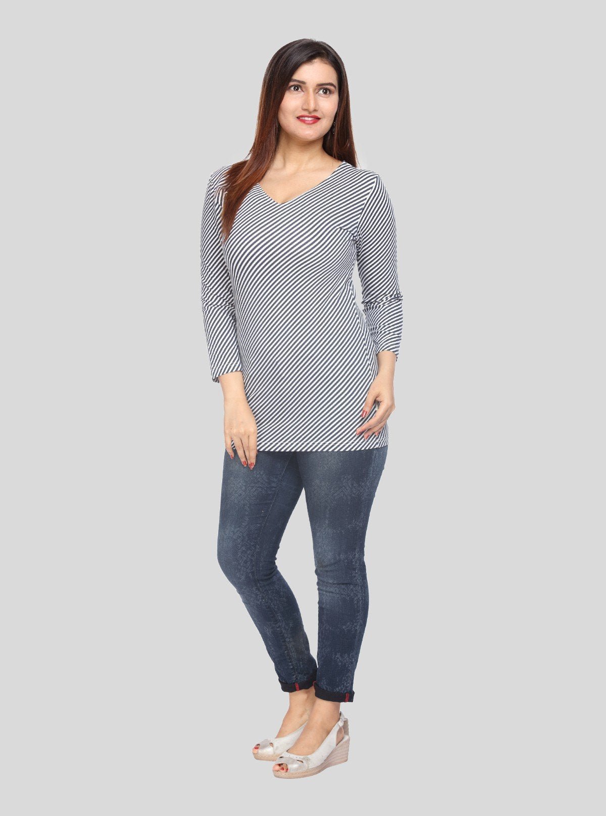 Women’s Cross Striped Printed Long Sleeve Cotton Jersey Top | Boer & Fitch - Boer and Fitch