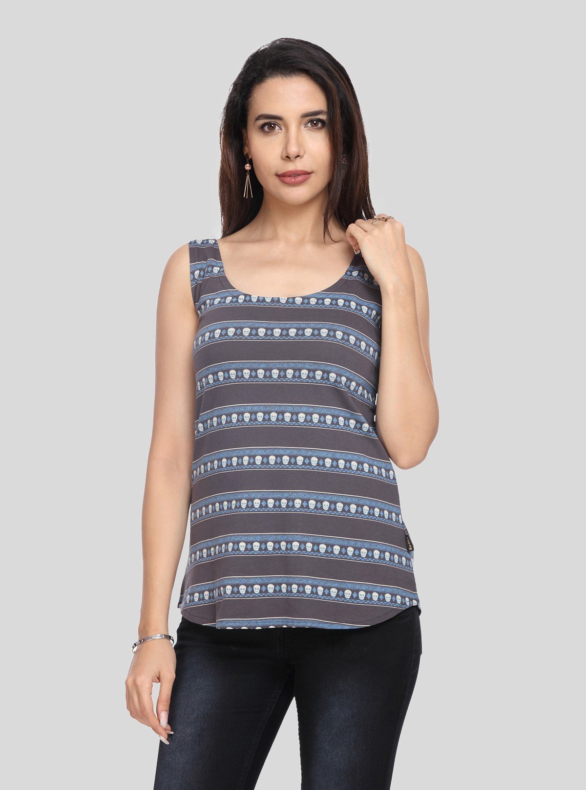 Women’s Dark Melange Printed Striped Sleeveless Cotton Top – Boer and Fitch - Boer and Fitch