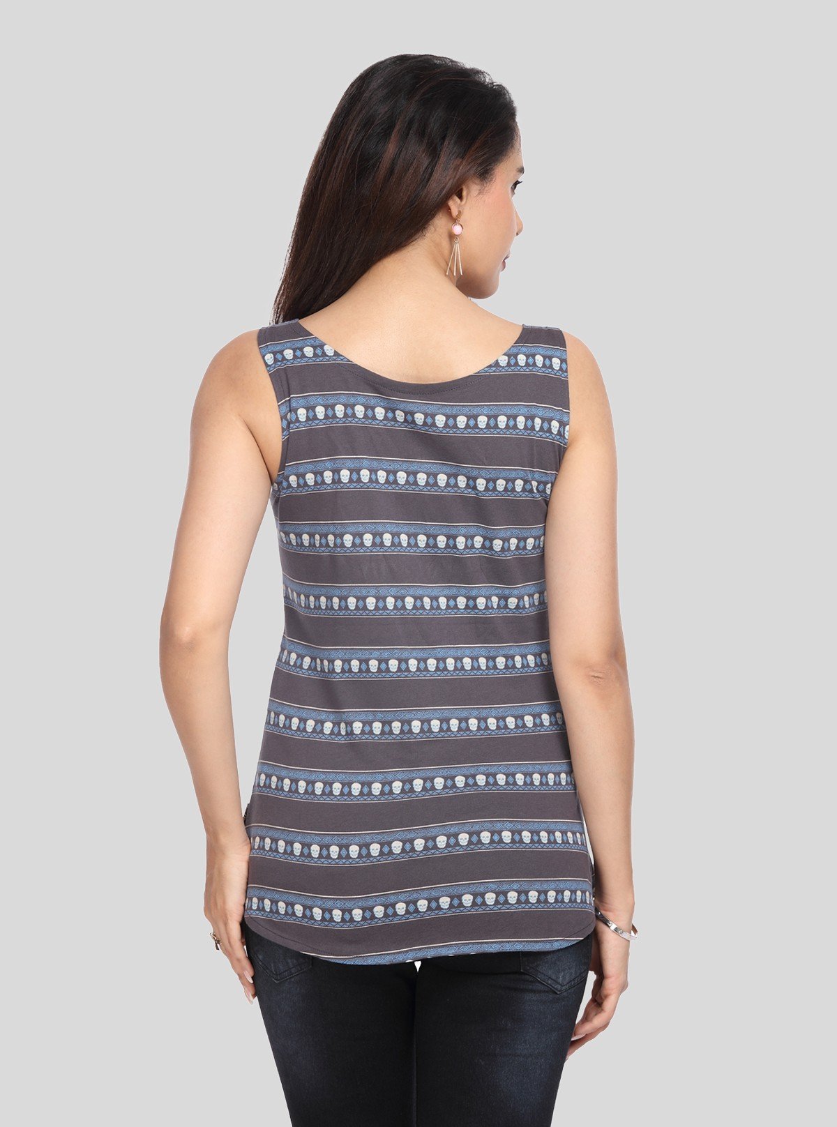 Women’s Dark Melange Printed Striped Sleeveless Cotton Top – Boer and Fitch - Boer and Fitch