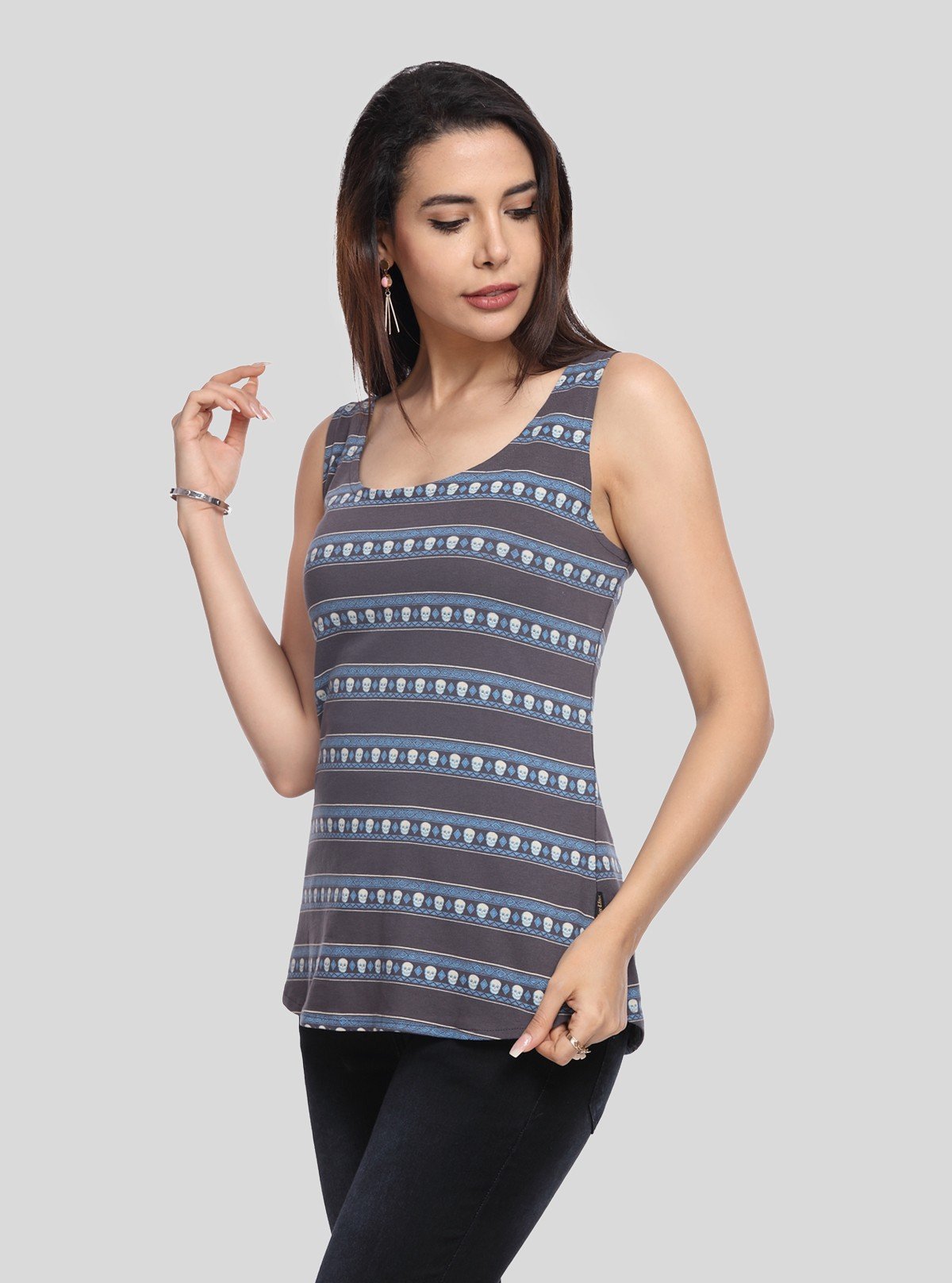 Women’s Dark Melange Printed Striped Sleeveless Cotton Top – Boer and Fitch - Boer and Fitch