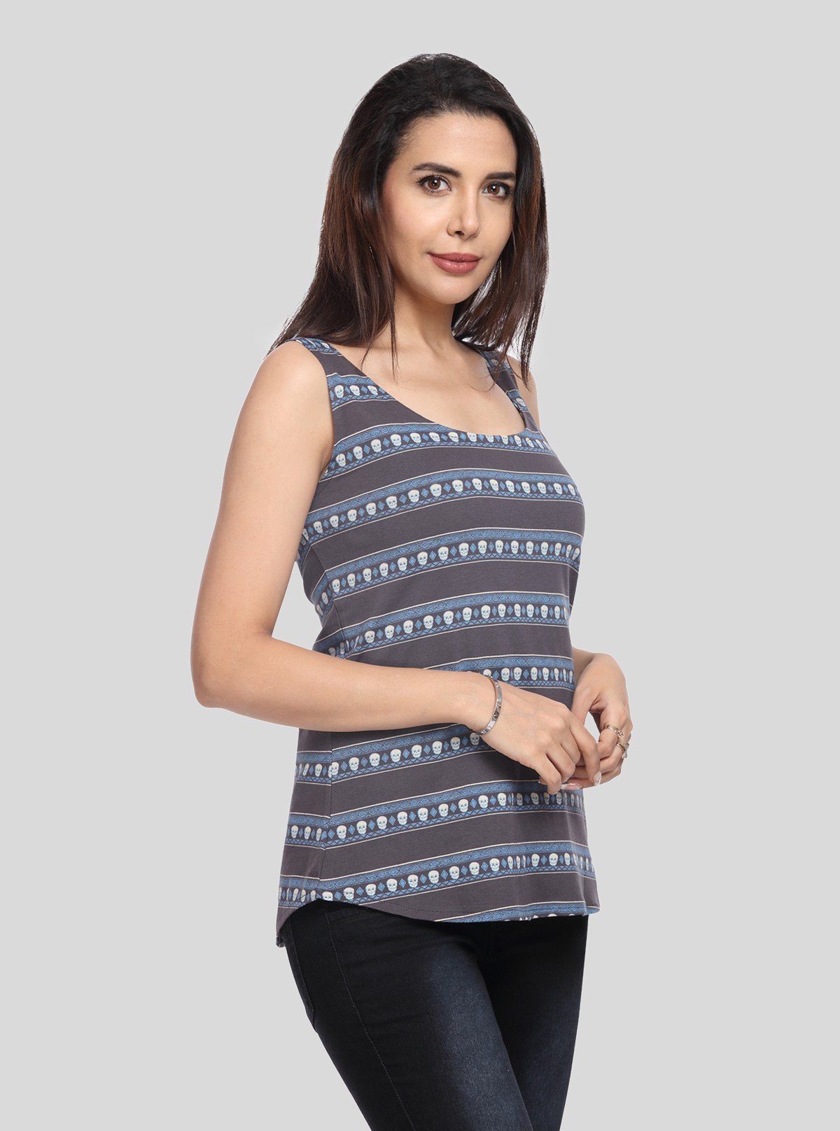 Women’s Dark Melange Printed Striped Sleeveless Cotton Top – Boer and Fitch - Boer and Fitch