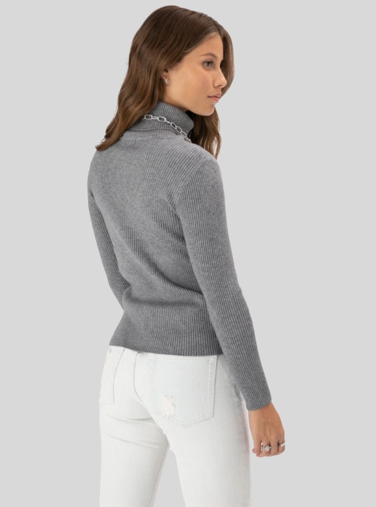 Women’s Dark Melange Ribbed Turtle Neck Pullover with Long Sleeves - Boer and Fitch