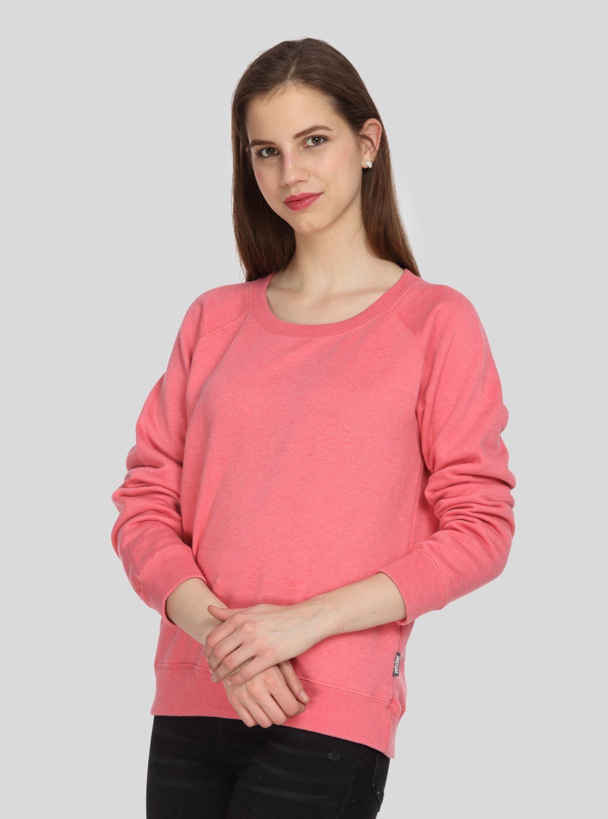 Women’s Dark Pink Full Sleeve Round Neck Pullover in Cotton Fleece - Boer and Fitch