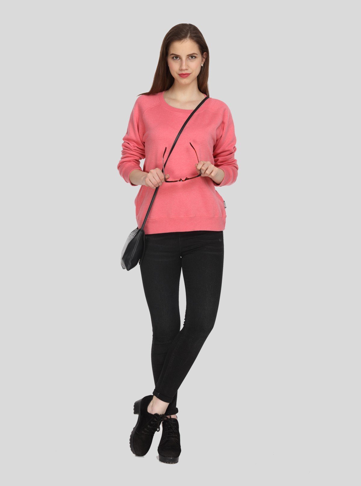 Women’s Dark Pink Full Sleeve Round Neck Pullover in Cotton Fleece - Boer and Fitch