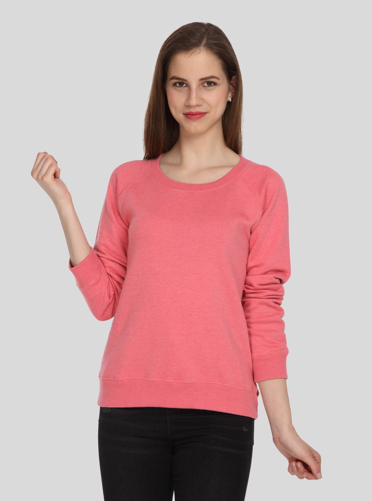 Women’s Dark Pink Full Sleeve Round Neck Pullover in Cotton Fleece - Boer and Fitch