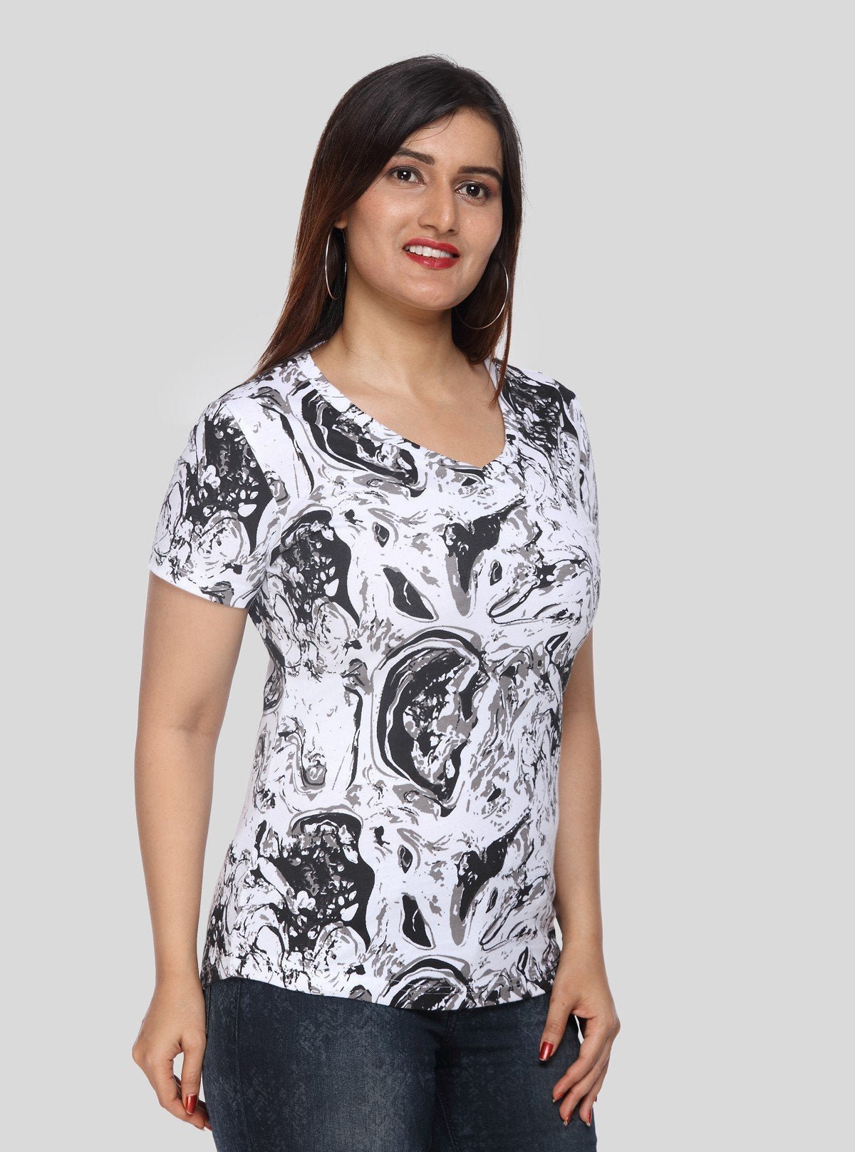 Women’s Distress Printed Cotton Jersey Top – Trendy Casual Wear by Boer and Fitch - Boer and Fitch